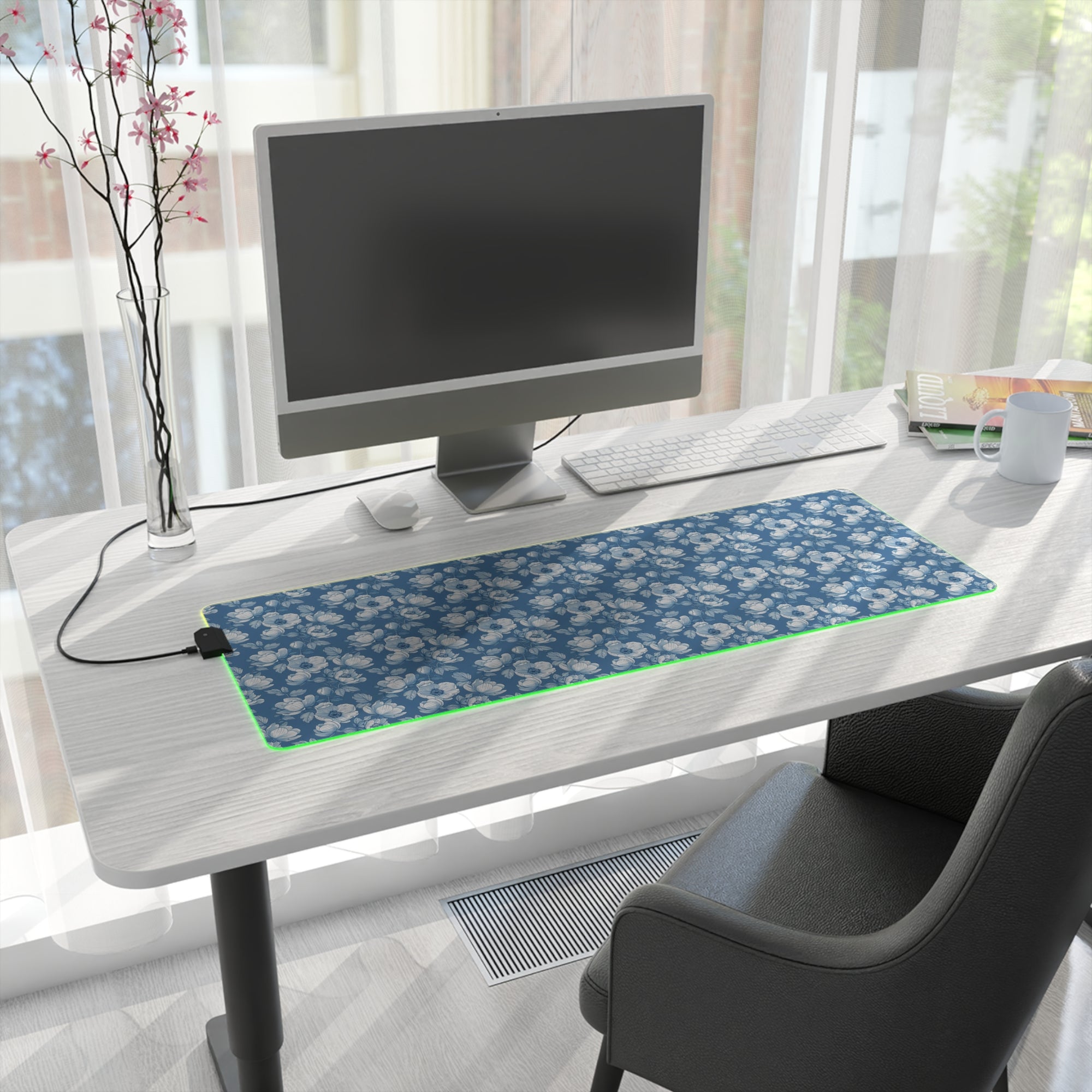 Floral LED Gaming Mouse Pad - Elegant Blue Design for Gamers
