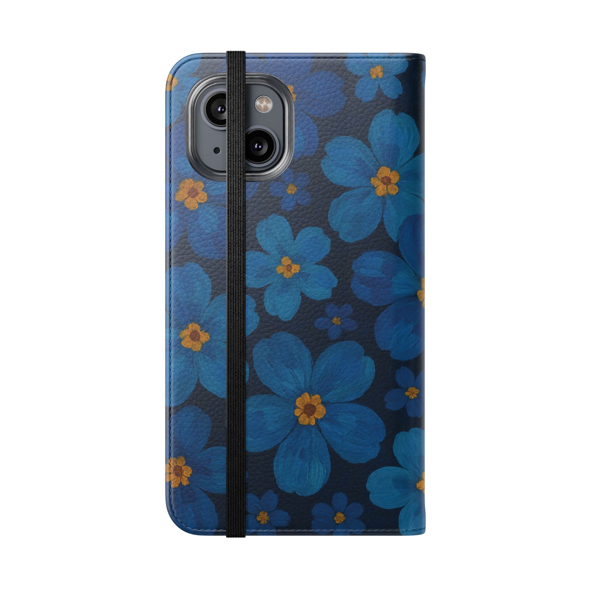 Floral Flip Phone Case - Elegant Blue Flower Design, Phone Accessory, Gift for Her, Trendy Organizer, Birthday, Mother's Day