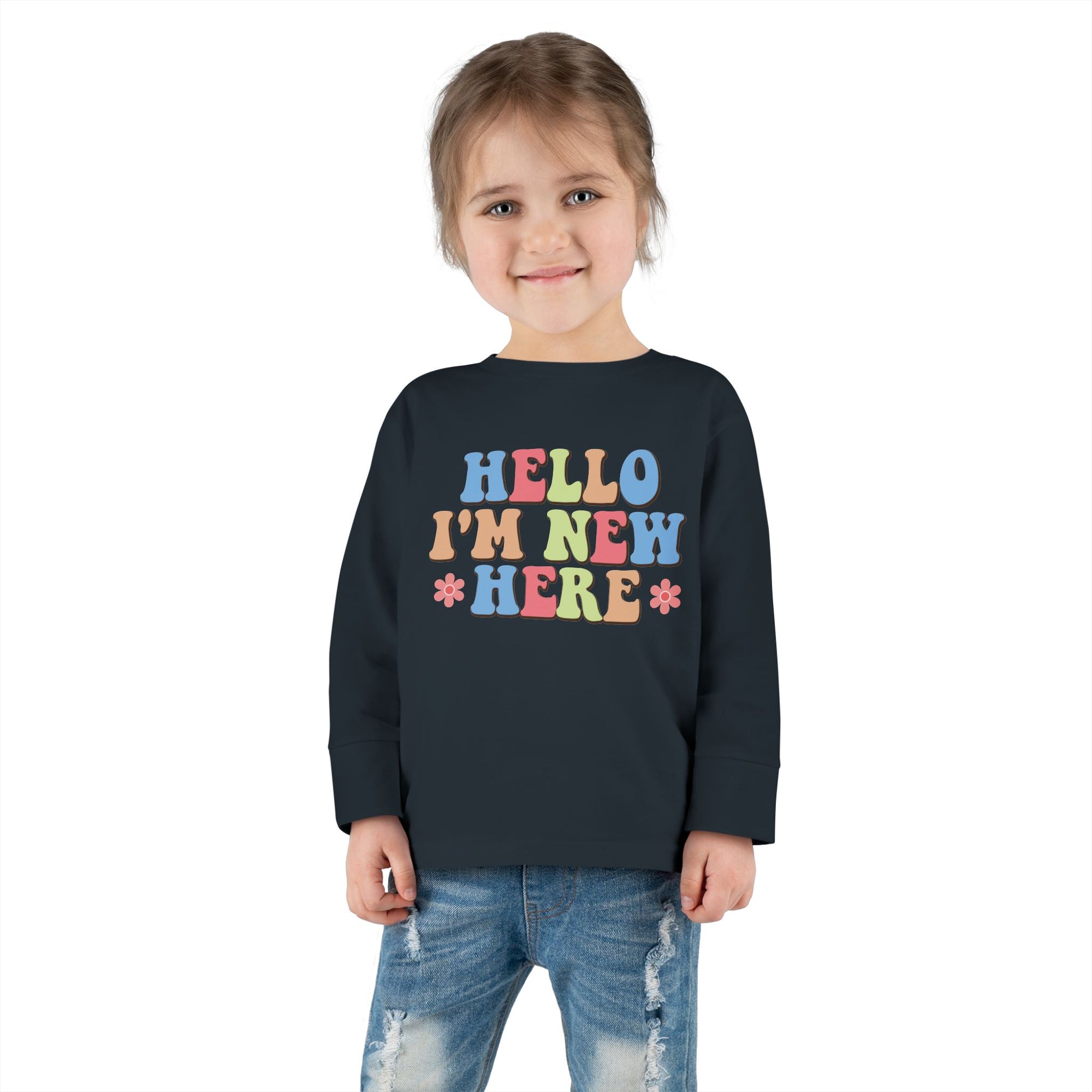 Toddler Long Sleeve Tee - "Hello I'm New Here" Playful Design for Newborns and Celebrations