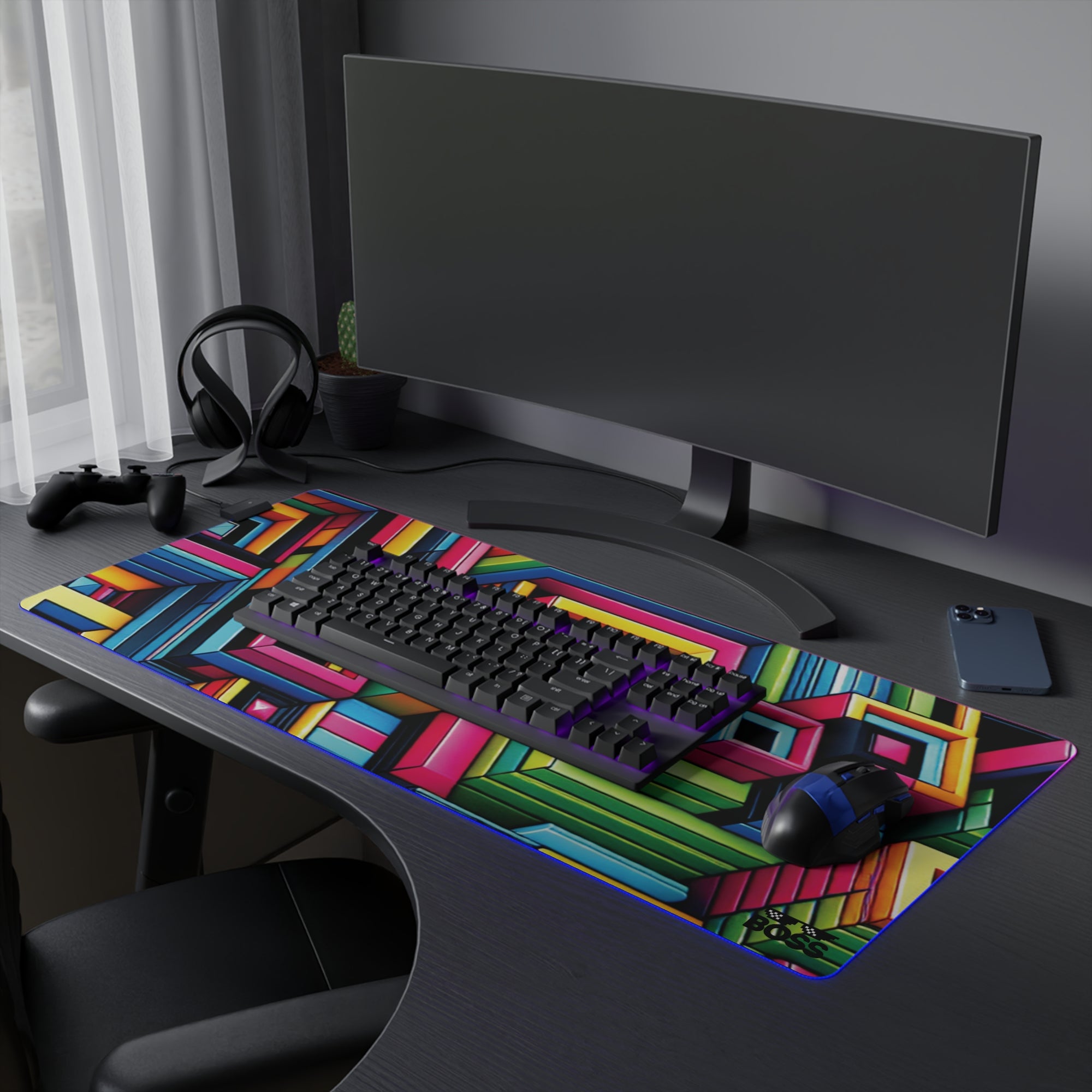 Colorful LED Gaming Mouse Pad - Vibrant Geometric Design for Gamers