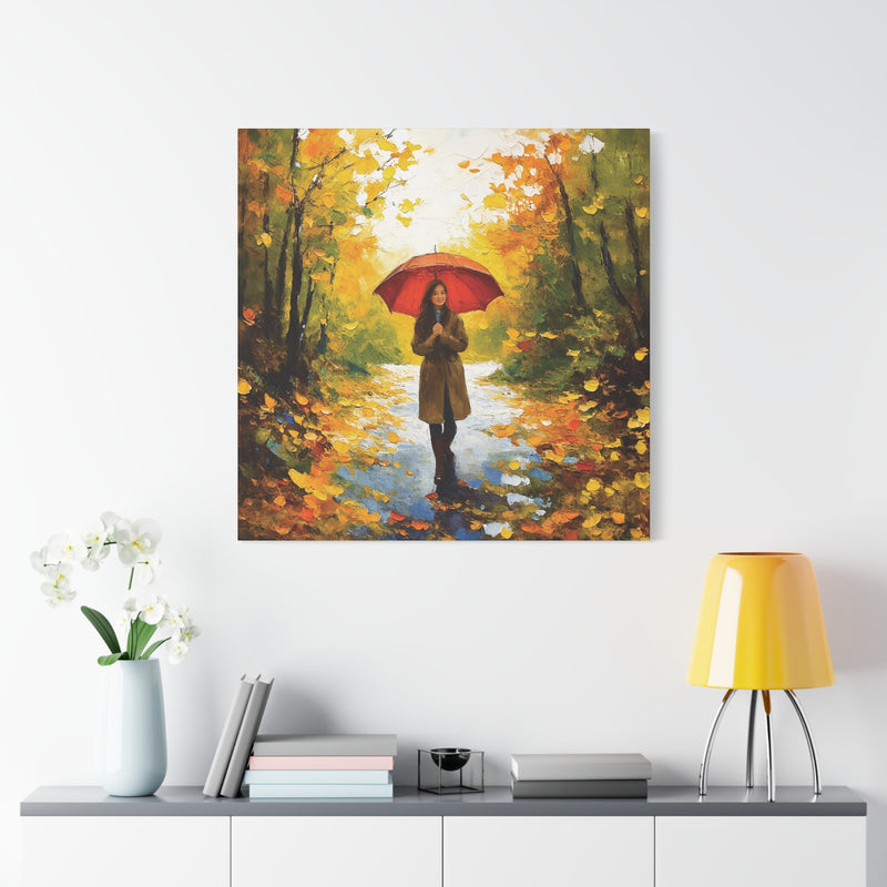 Autumn Serenity Canvas Wall Art, Perfect for Cozy Home Decor, Gift for Fall Lovers, Red Umbrella Art, Nature Photography Print