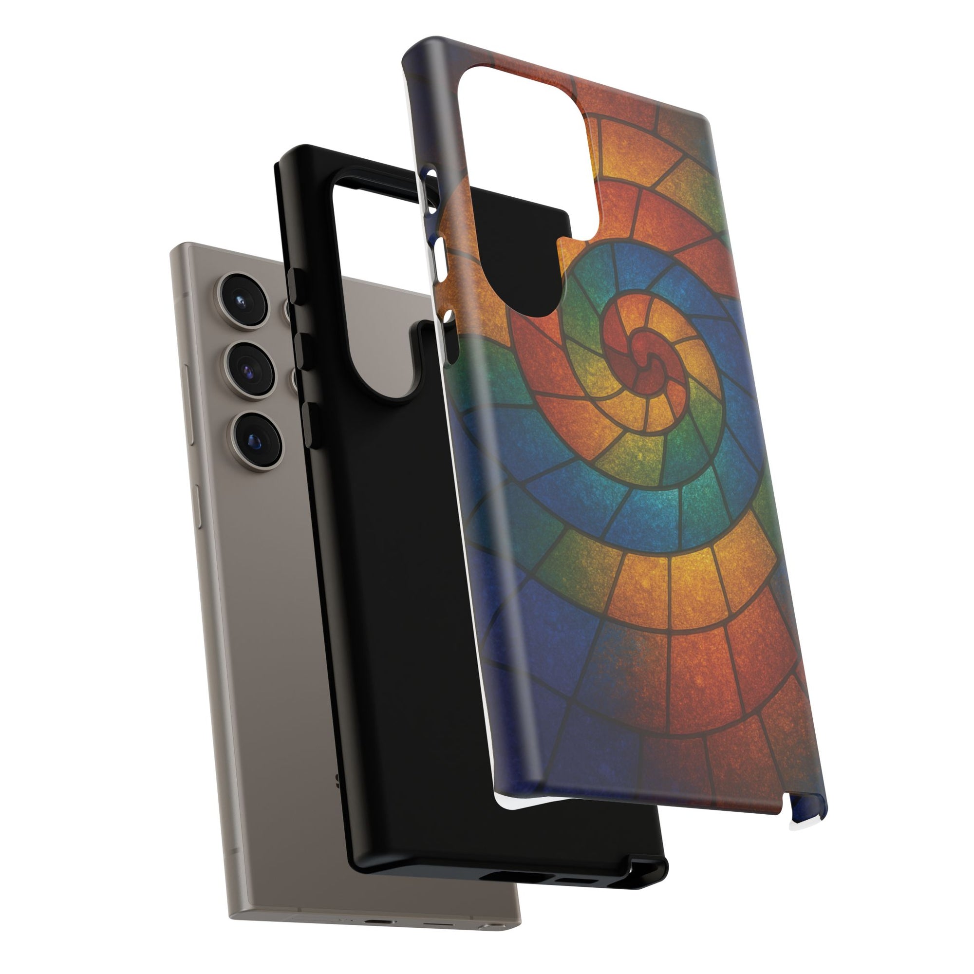 Stained Glass Spiral Colorful Phone Case, Vibrant Tough Phone Protector, Artistic Cell Phone Cover, Trendy Tech Accessories Samsung Galaxy S series and Apple iPhone series