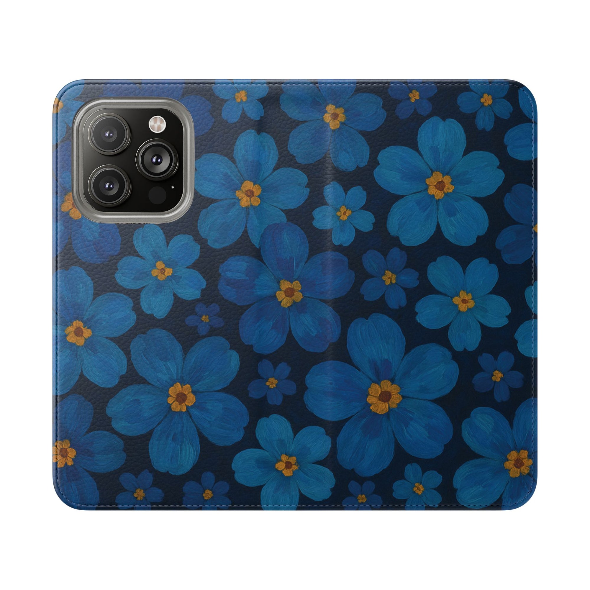 Floral Flip Phone Case - Elegant Blue Flower Design, Phone Accessory, Gift for Her, Trendy Organizer, Birthday, Mother's Day