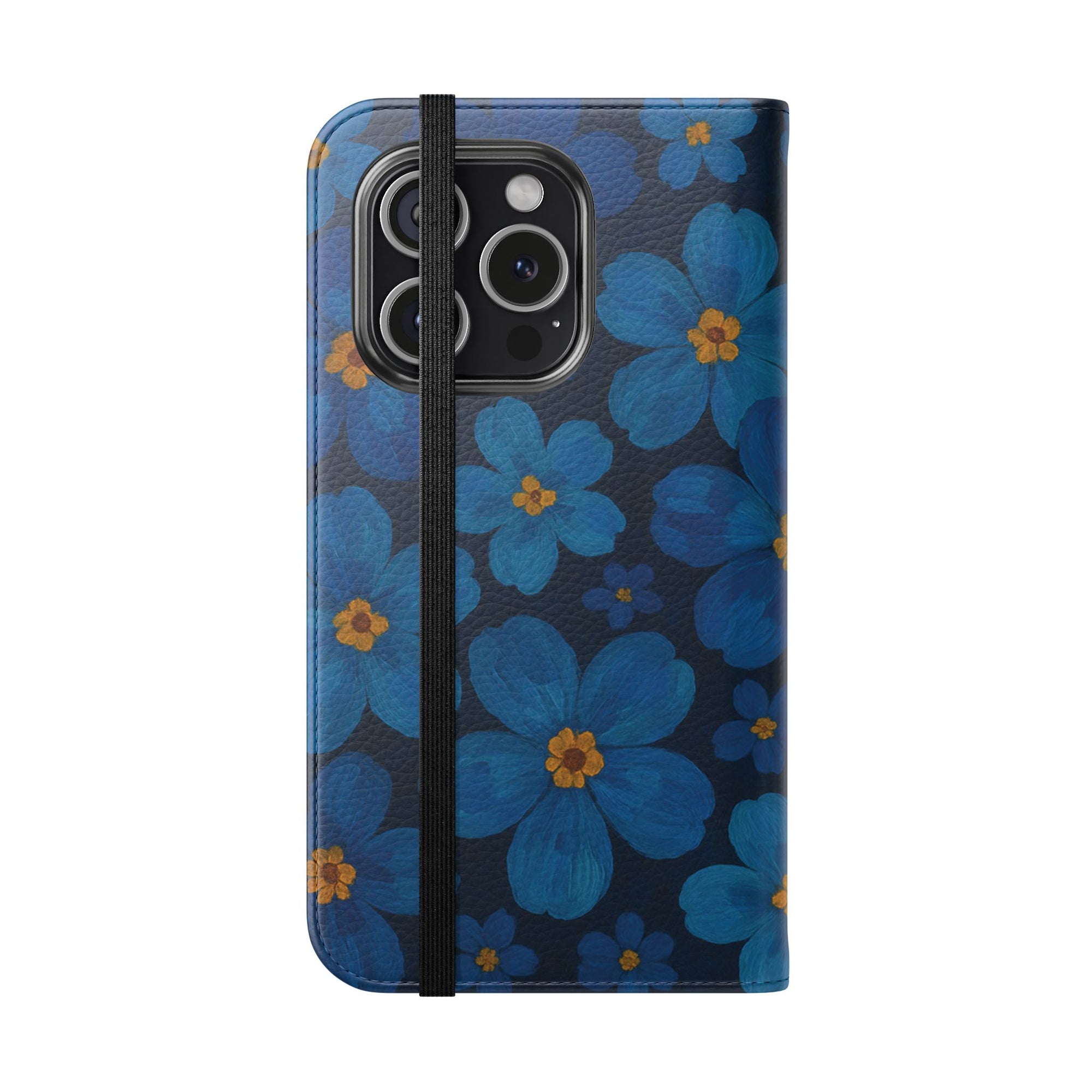 Floral Flip Phone Case - Elegant Blue Flower Design, Phone Accessory, Gift for Her, Trendy Organizer, Birthday, Mother's Day