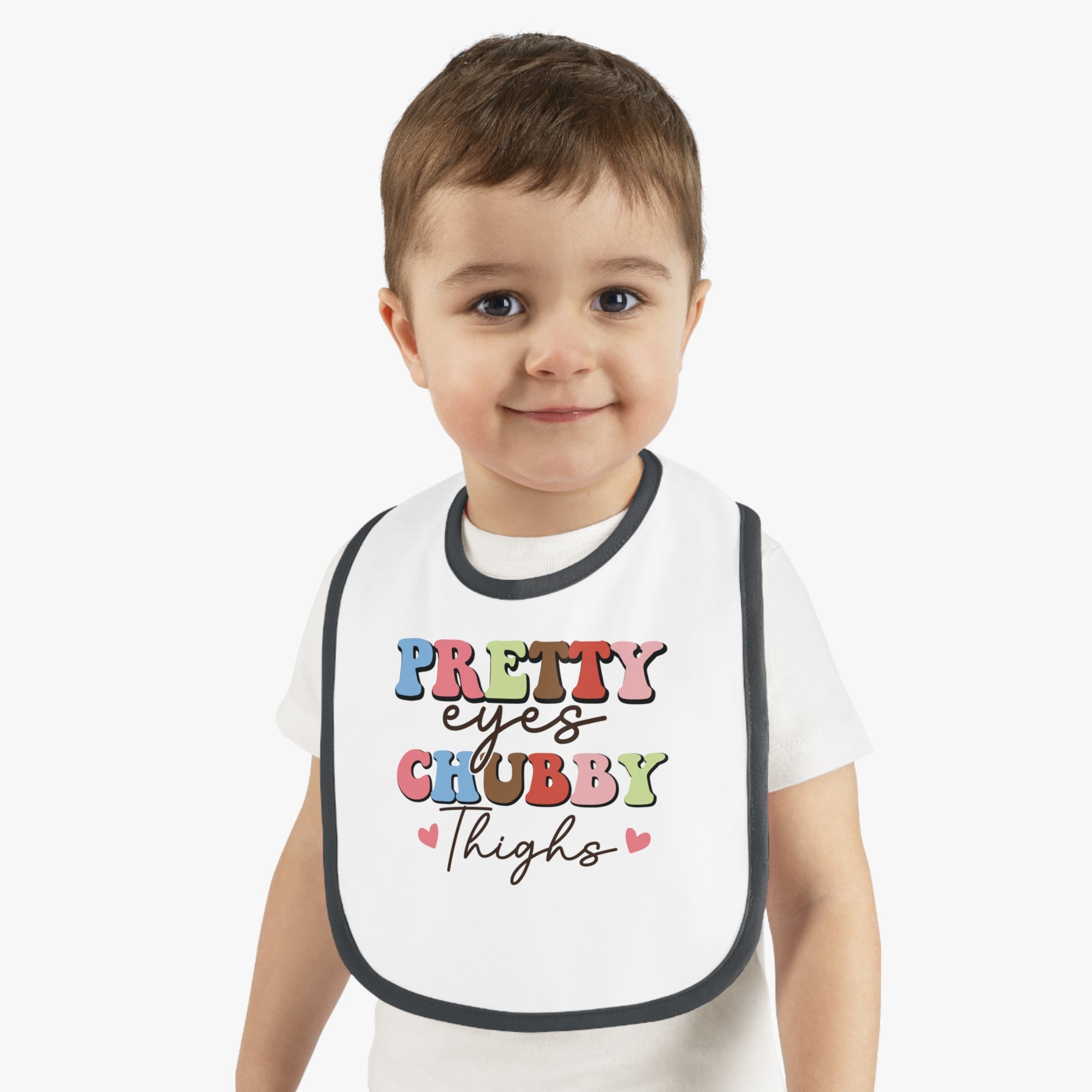 Pretty Eyes Chubby Thighs Baby Bib - Cute Contrast Trim Jersey Bib for Infants