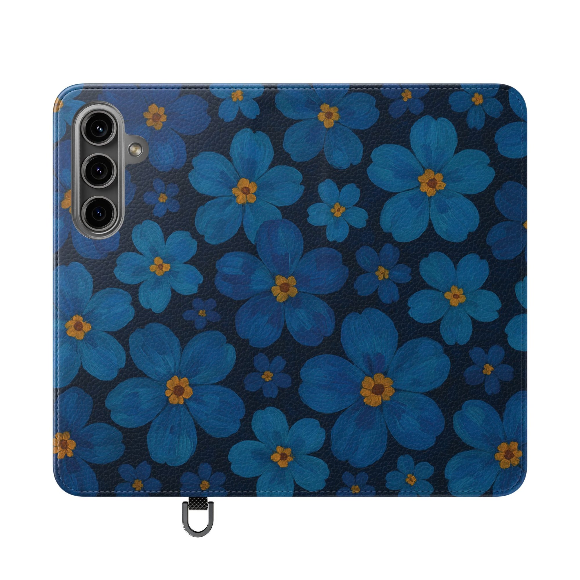 Floral Flip Phone Case - Elegant Blue Flower Design, Phone Accessory, Gift for Her, Trendy Organizer, Birthday, Mother's Day