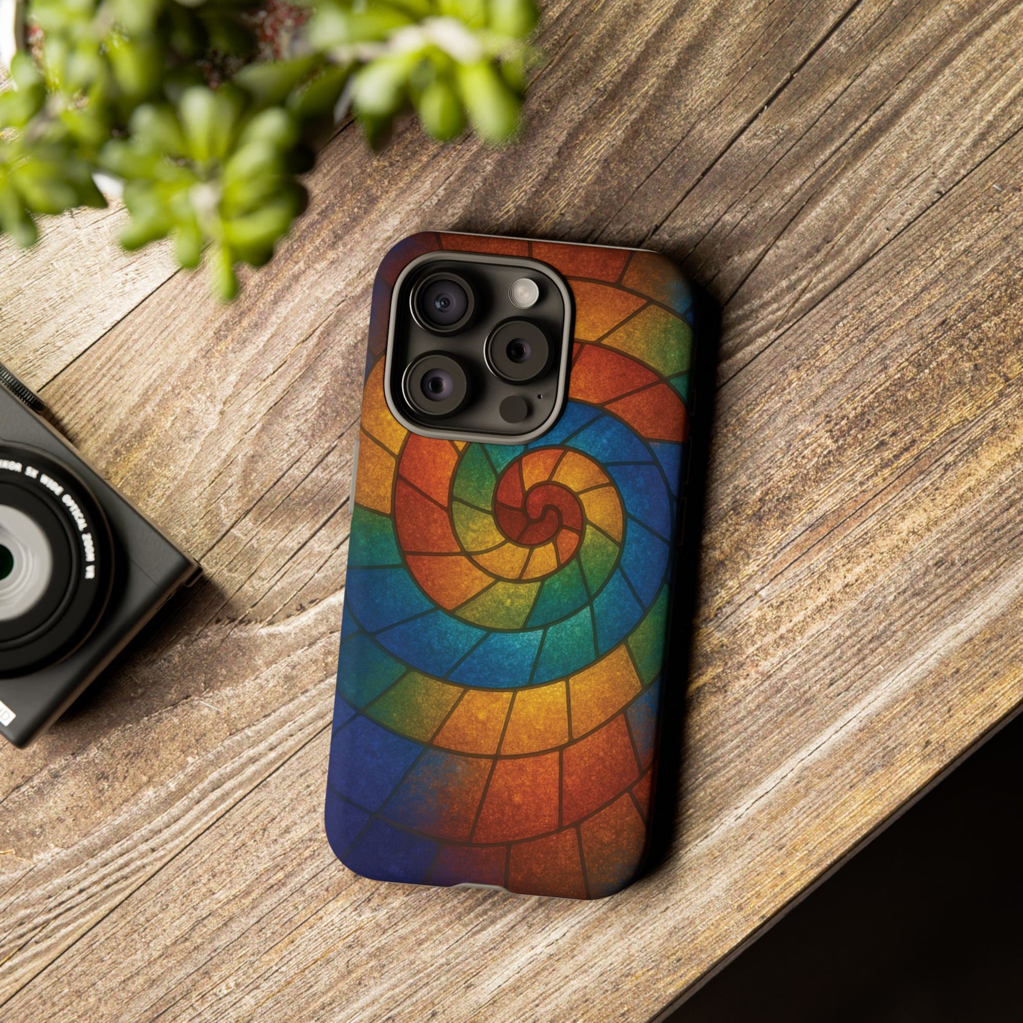 Stained Glass Spiral Colorful Phone Case, Vibrant Tough Phone Protector, Artistic Cell Phone Cover, Trendy Tech Accessories Samsung Galaxy S series and Apple iPhone series