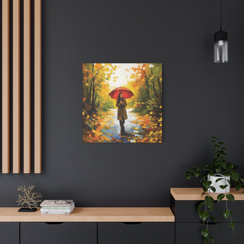 Autumn Serenity Canvas Wall Art, Perfect for Cozy Home Decor, Gift for Fall Lovers, Red Umbrella Art, Nature Photography Print