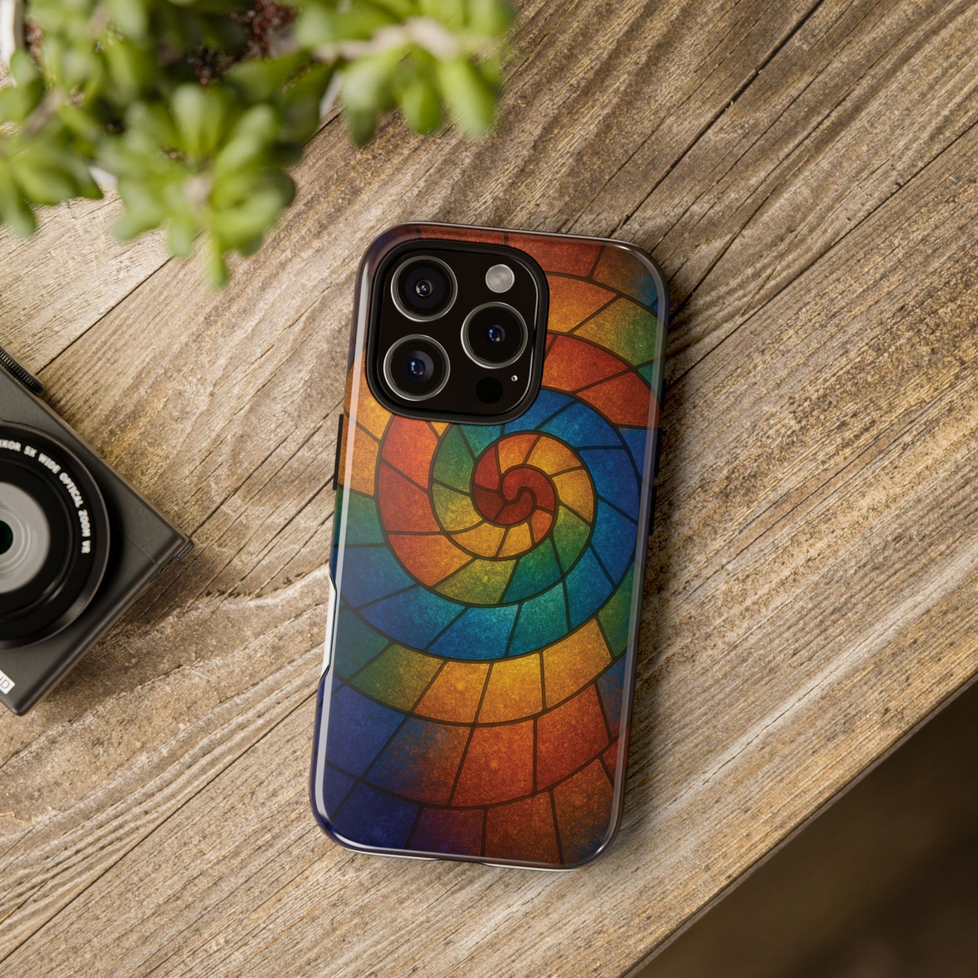 Stained Glass Spiral Colorful Phone Case, Vibrant Tough Phone Protector, Artistic Cell Phone Cover, Trendy Tech Accessories Samsung Galaxy S series and Apple iPhone series