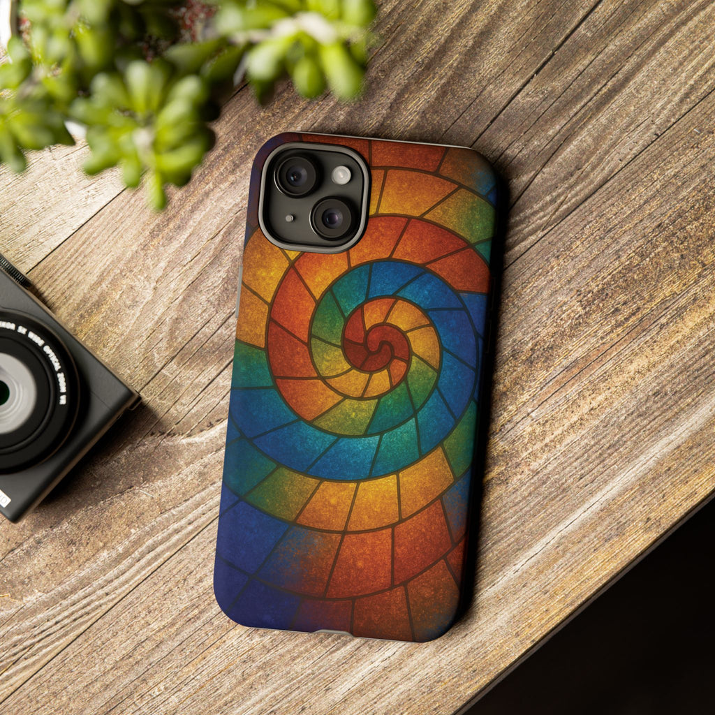 Stained Glass Spiral Colorful Phone Case, Vibrant Tough Phone Protector, Artistic Cell Phone Cover, Trendy Tech Accessories Samsung Galaxy S series and Apple iPhone series