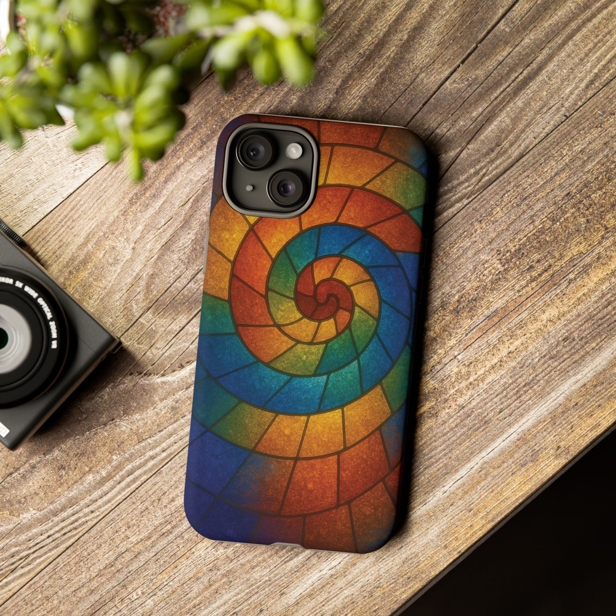 Stained Glass Spiral Colorful Phone Case, Vibrant Tough Phone Protector, Artistic Cell Phone Cover, Trendy Tech Accessories Samsung Galaxy S series and Apple iPhone series