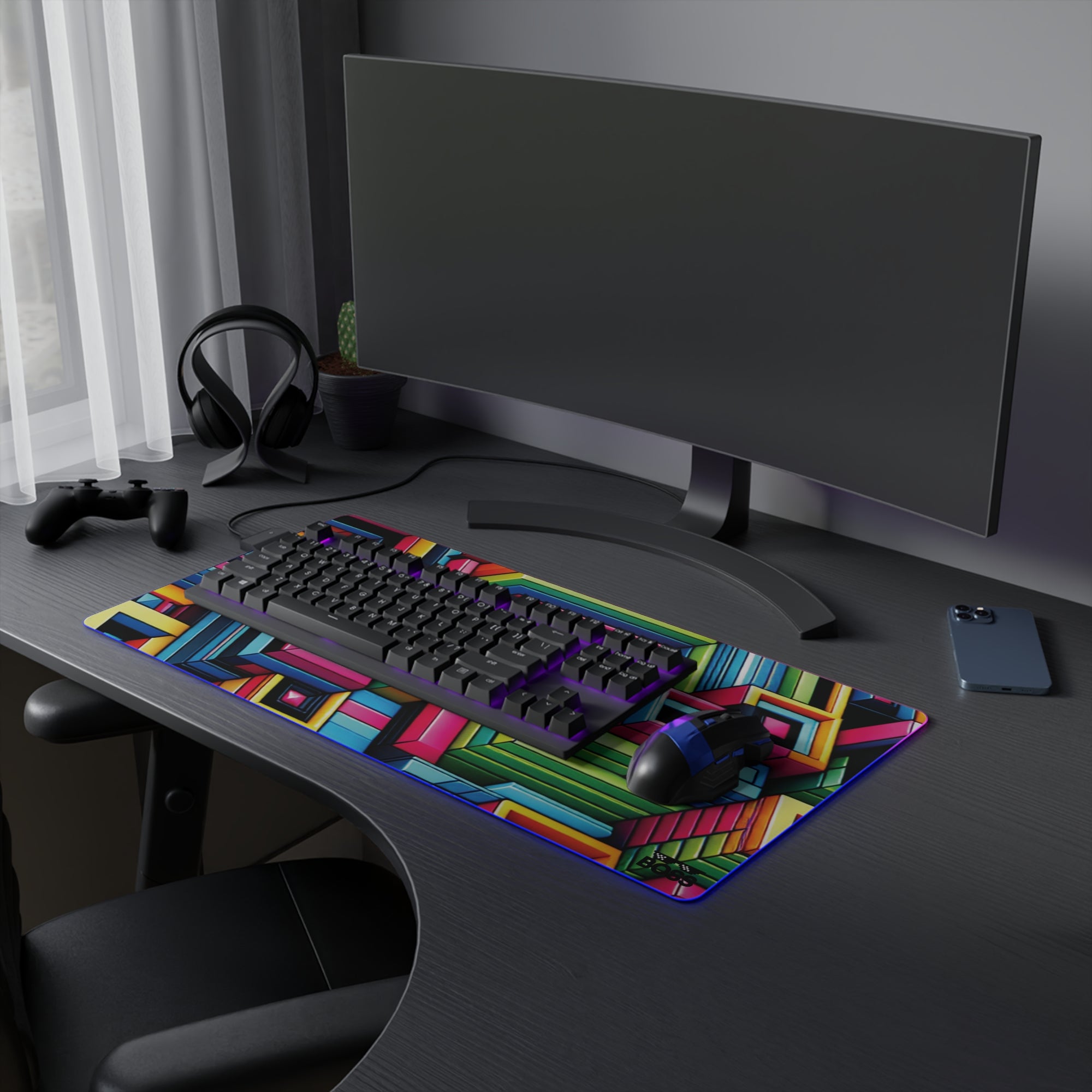 Colorful LED Gaming Mouse Pad - Vibrant Geometric Design for Gamers