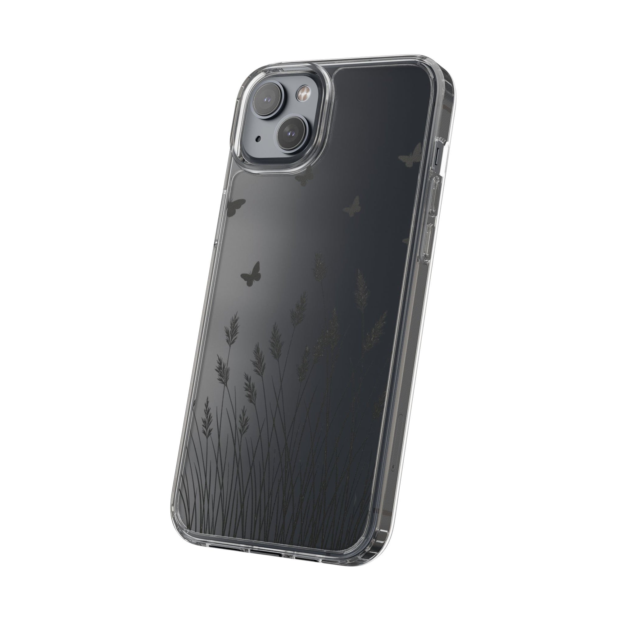 Stylish Clear Phone Case with Butterfly and Grass Design, Aesthetic Phone Cover, Nature-Inspired Gift, Transparent Case, Gift for Nature