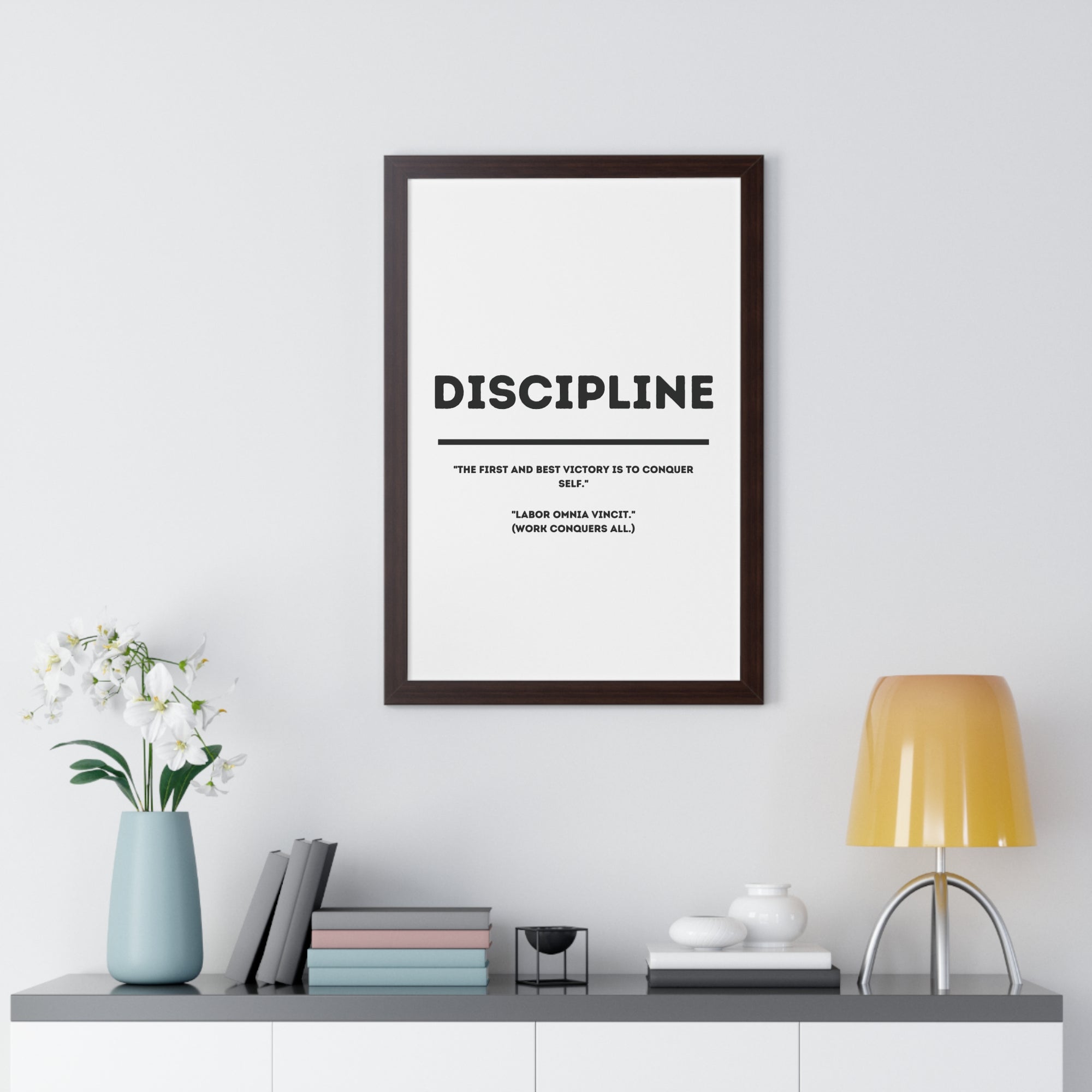 Minimalist in White (Discipline) - Framed Vertical Poster