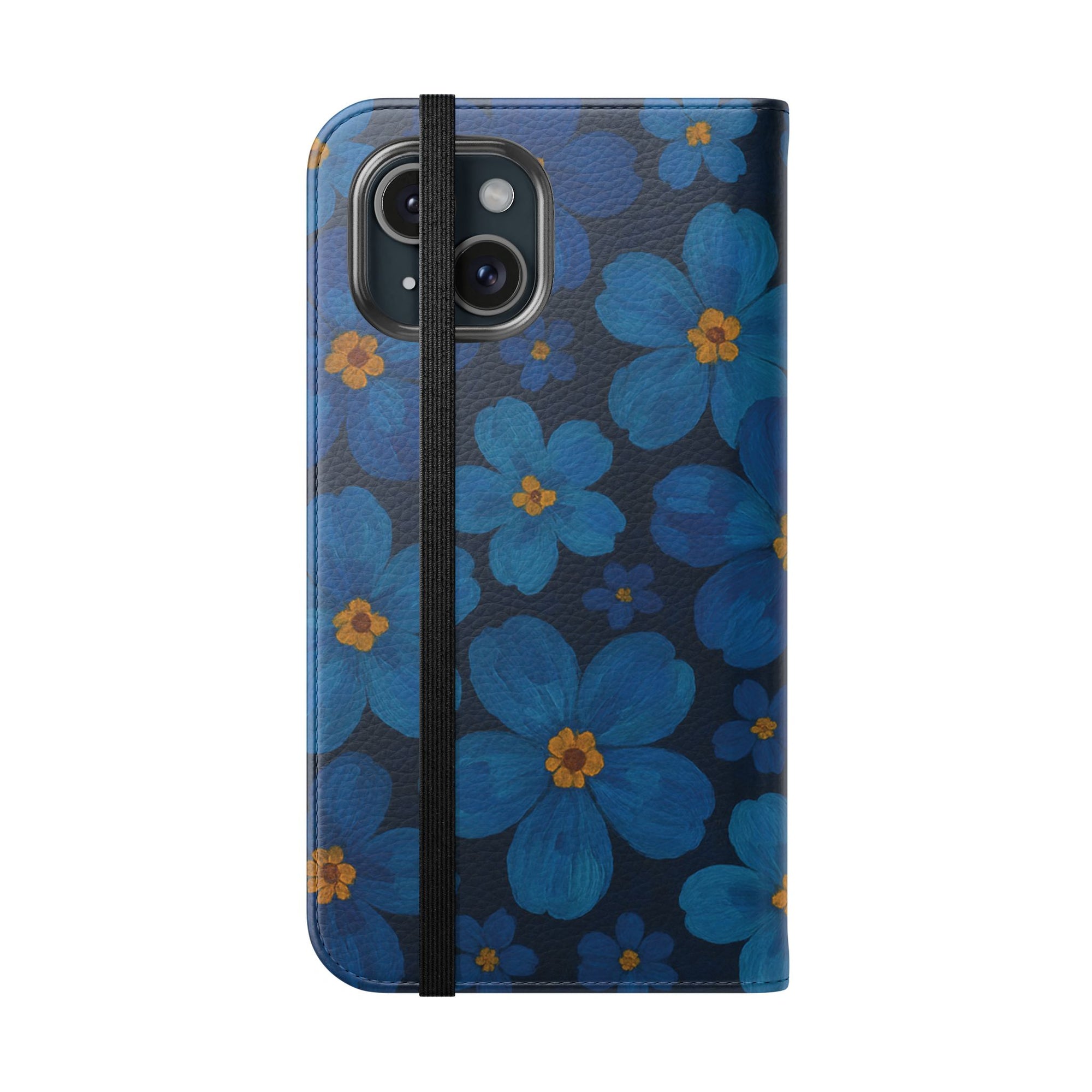 Floral Flip Phone Case - Elegant Blue Flower Design, Phone Accessory, Gift for Her, Trendy Organizer, Birthday, Mother's Day