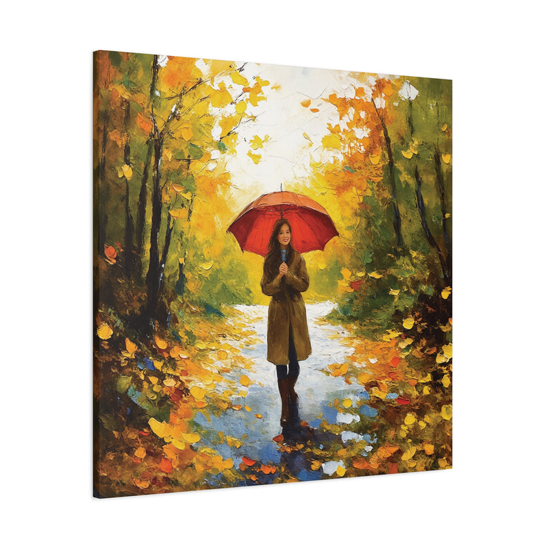 Autumn Serenity Canvas Wall Art, Perfect for Cozy Home Decor, Gift for Fall Lovers, Red Umbrella Art, Nature Photography Print