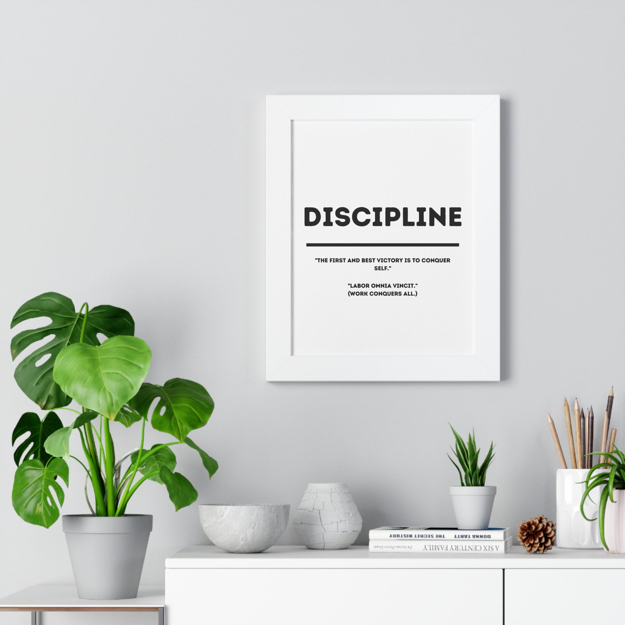 Minimalist in White (Discipline) - Framed Vertical Poster