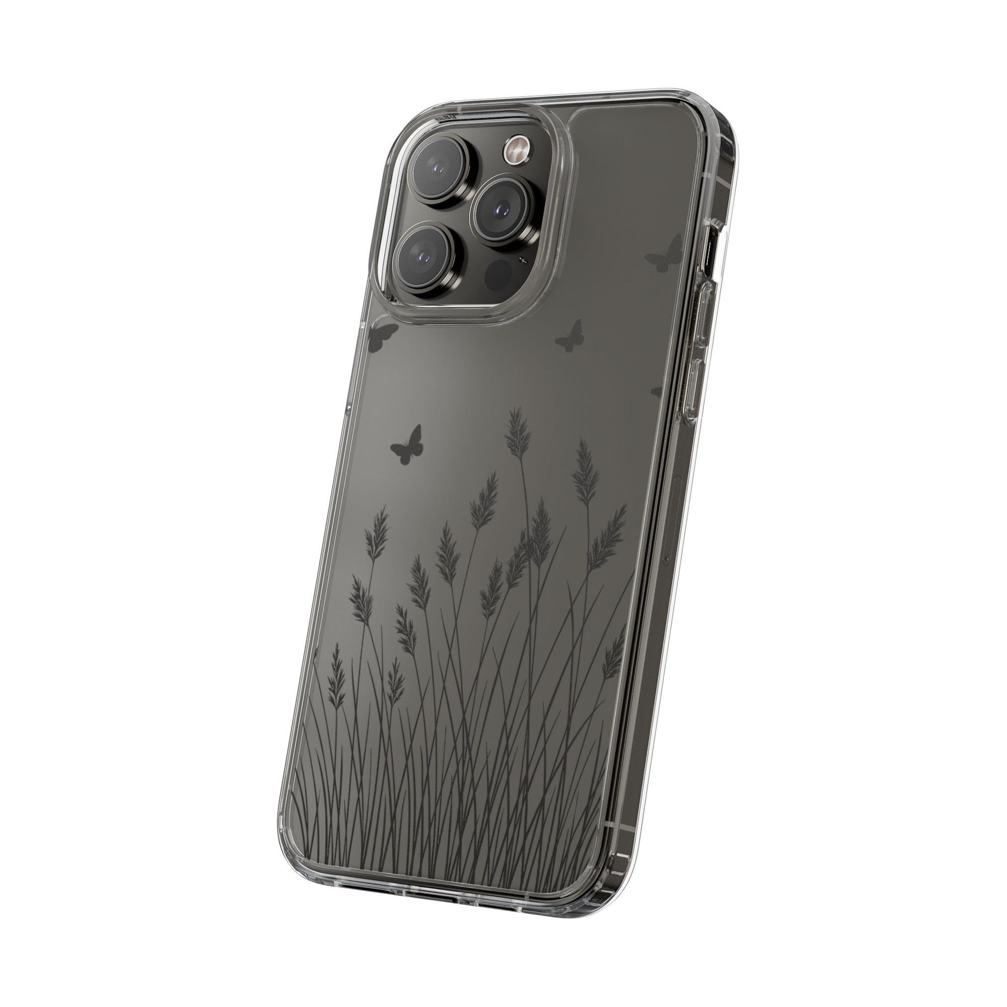 Stylish Clear Phone Case with Butterfly and Grass Design, Aesthetic Phone Cover, Nature-Inspired Gift, Transparent Case, Gift for Nature