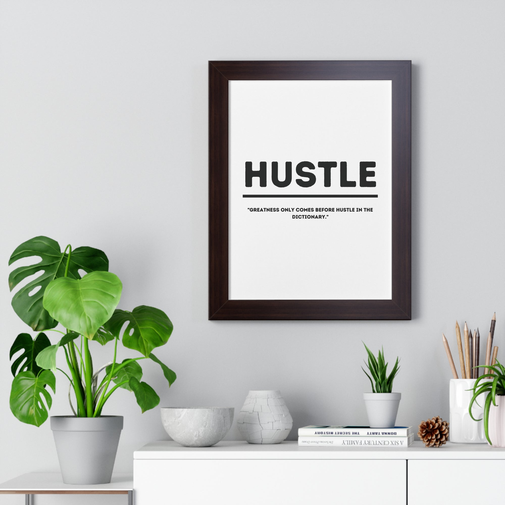 Minimalist in White (Hustle) - Framed Vertical Poster