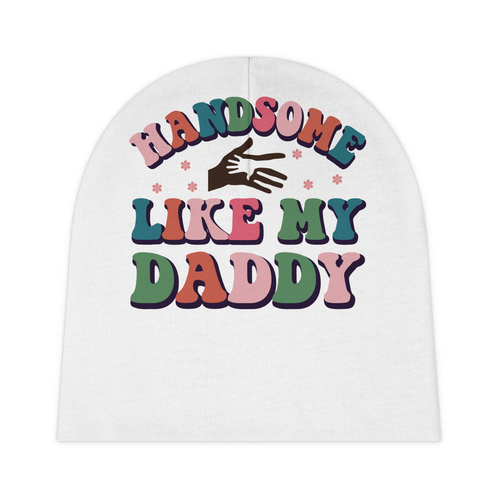 Cute Baby Beanie - "Handsome Like My Daddy" Design with Hearts & Wings