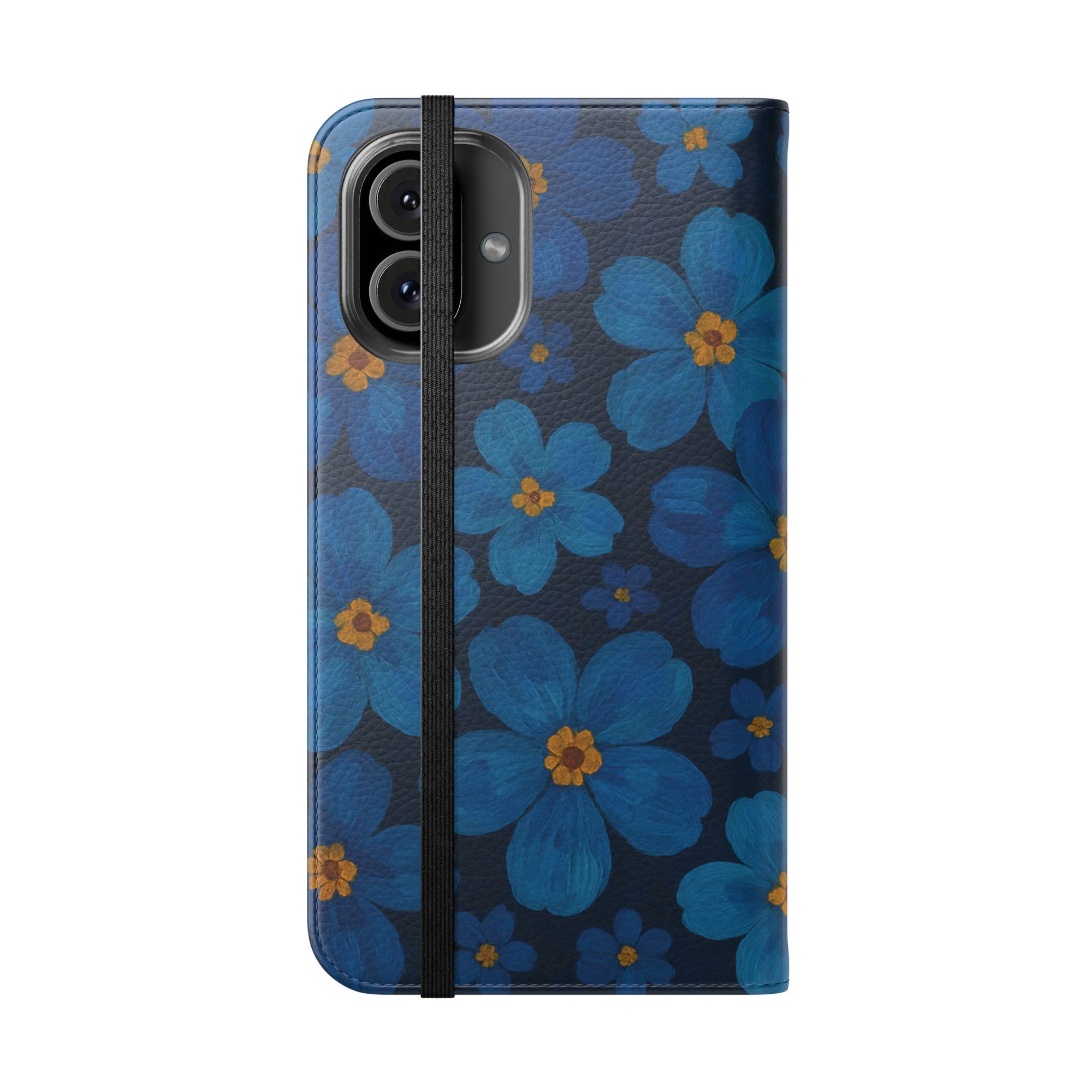 Floral Flip Phone Case - Elegant Blue Flower Design, Phone Accessory, Gift for Her, Trendy Organizer, Birthday, Mother's Day