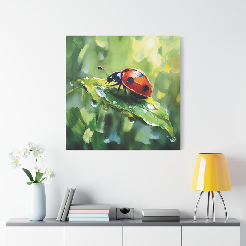 Ladybug Canvas Art Print, Nature Home Decor, Insect Wall Art, Greenery Artwork, Gift for Nature Lovers