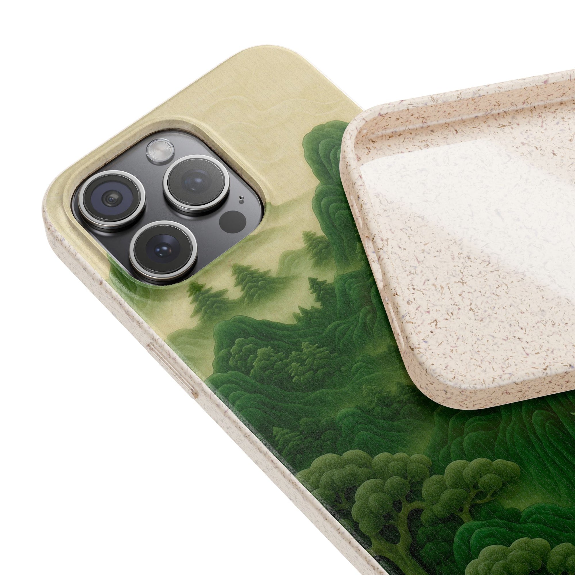 Eco-Friendly Biodegradable Phone Cases with Serene Mountain Landscape Design, Sustainable Gift, Nature Lover Accessory, Green Phone Cover,