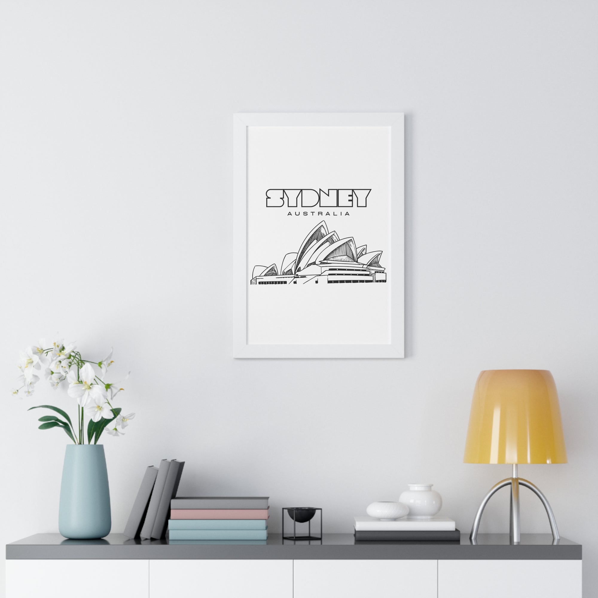 Aesthetic Sydney in White - Framed Vertical Poster
