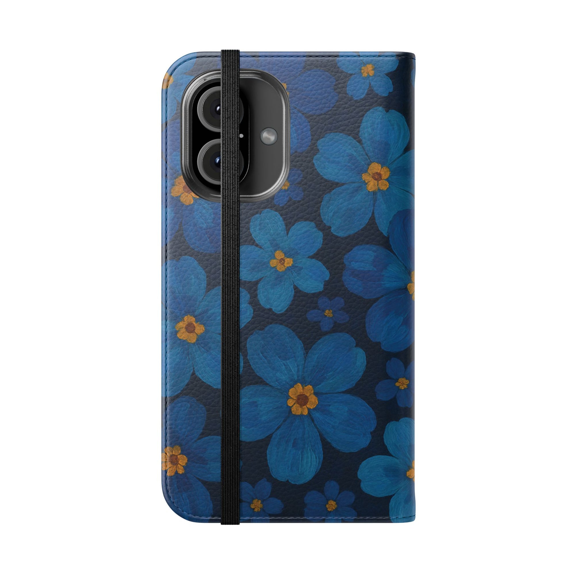 Floral Flip Phone Case - Elegant Blue Flower Design, Phone Accessory, Gift for Her, Trendy Organizer, Birthday, Mother's Day
