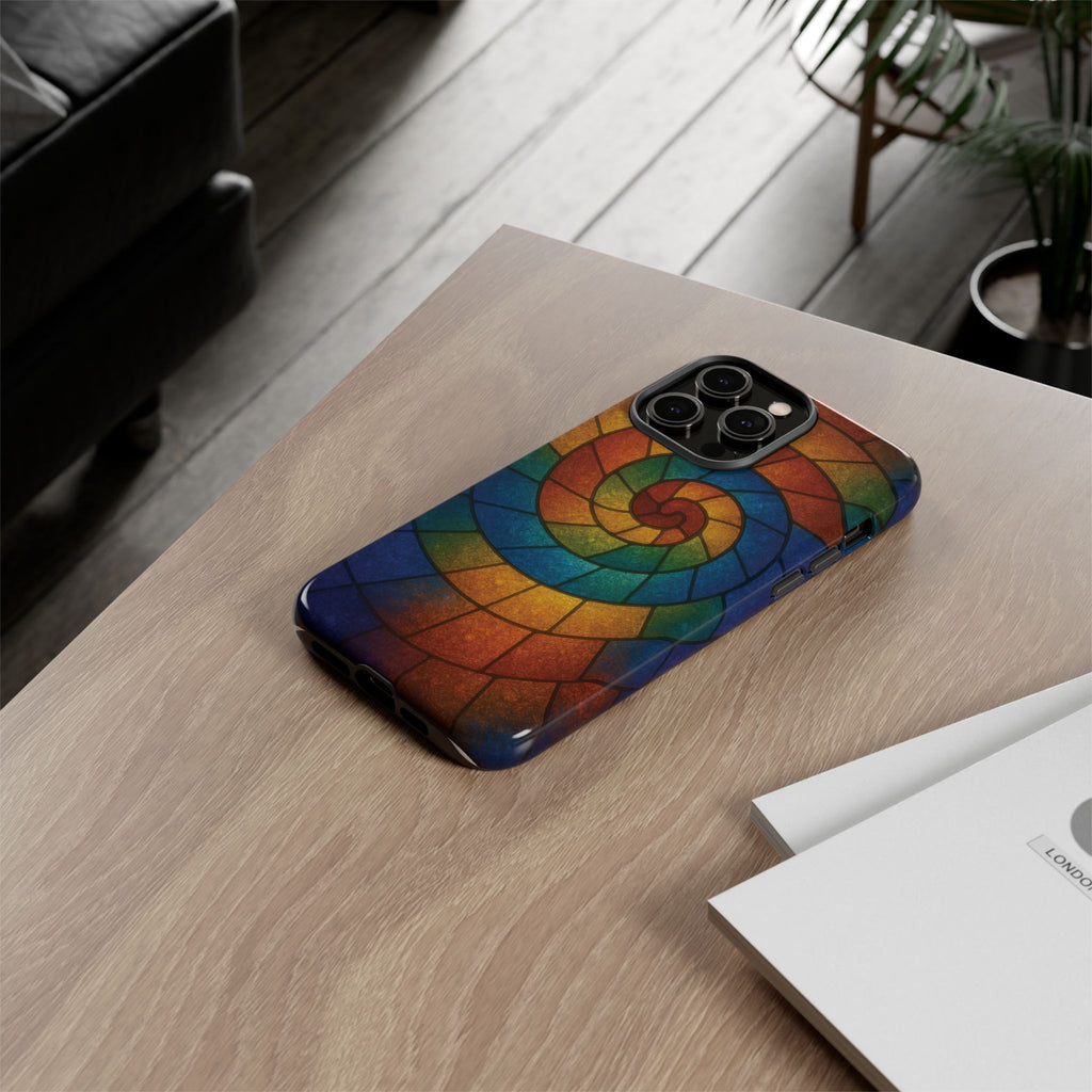 Stained Glass Spiral Colorful Phone Case, Vibrant Tough Phone Protector, Artistic Cell Phone Cover, Trendy Tech Accessories Samsung Galaxy S series and Apple iPhone series