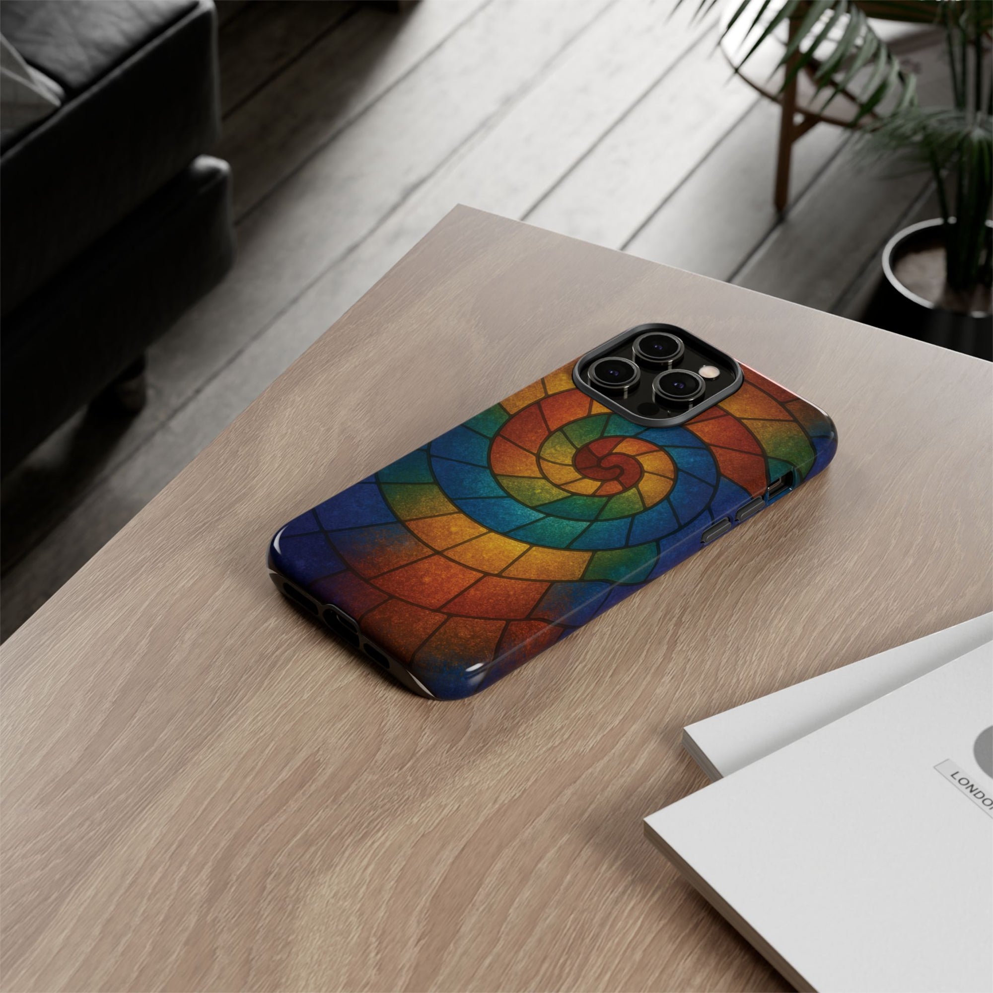 Stained Glass Spiral Colorful Phone Case, Vibrant Tough Phone Protector, Artistic Cell Phone Cover, Trendy Tech Accessories Samsung Galaxy S series and Apple iPhone series
