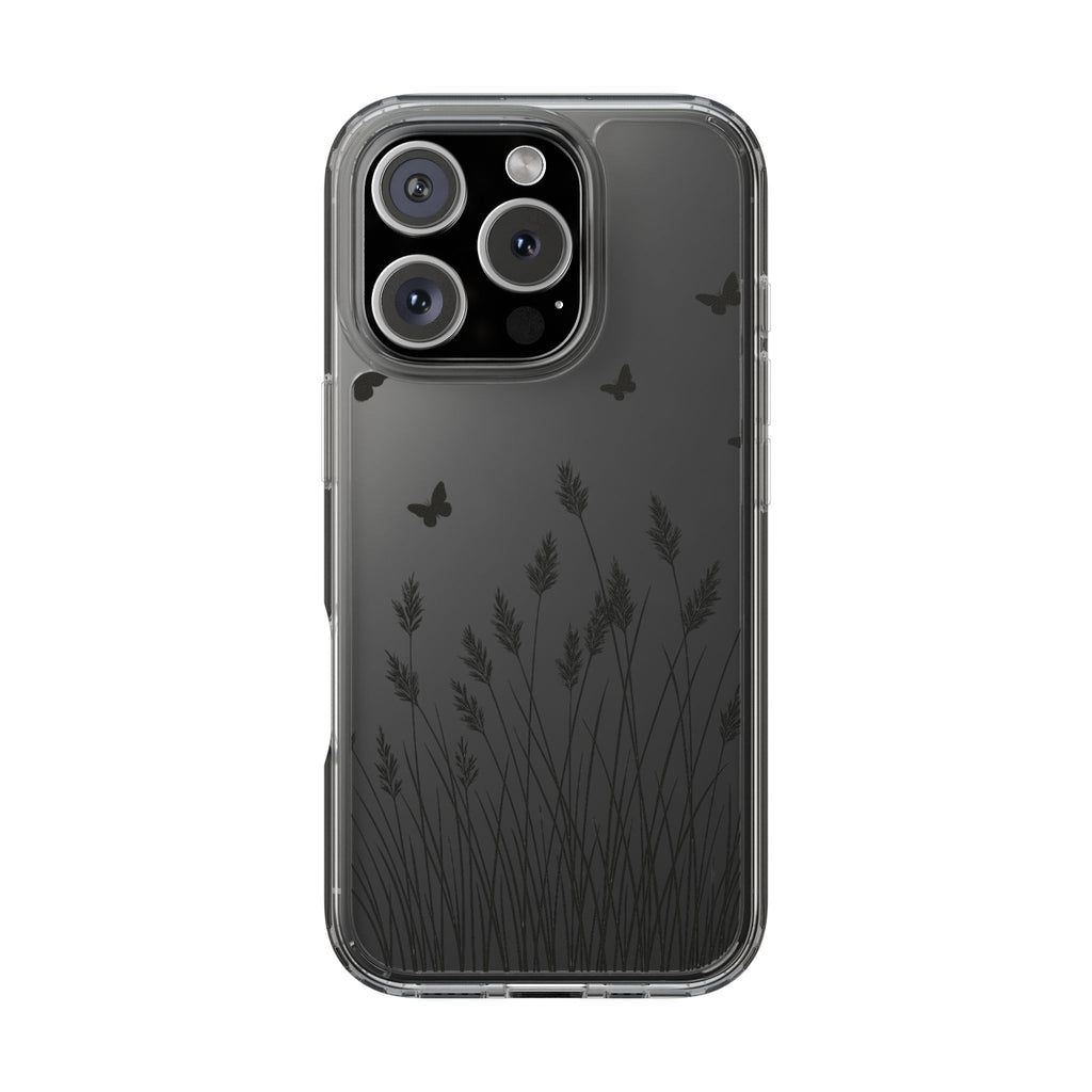 Stylish Clear Phone Case with Butterfly and Grass Design, Aesthetic Phone Cover, Nature-Inspired Gift, Transparent Case, Gift for Nature