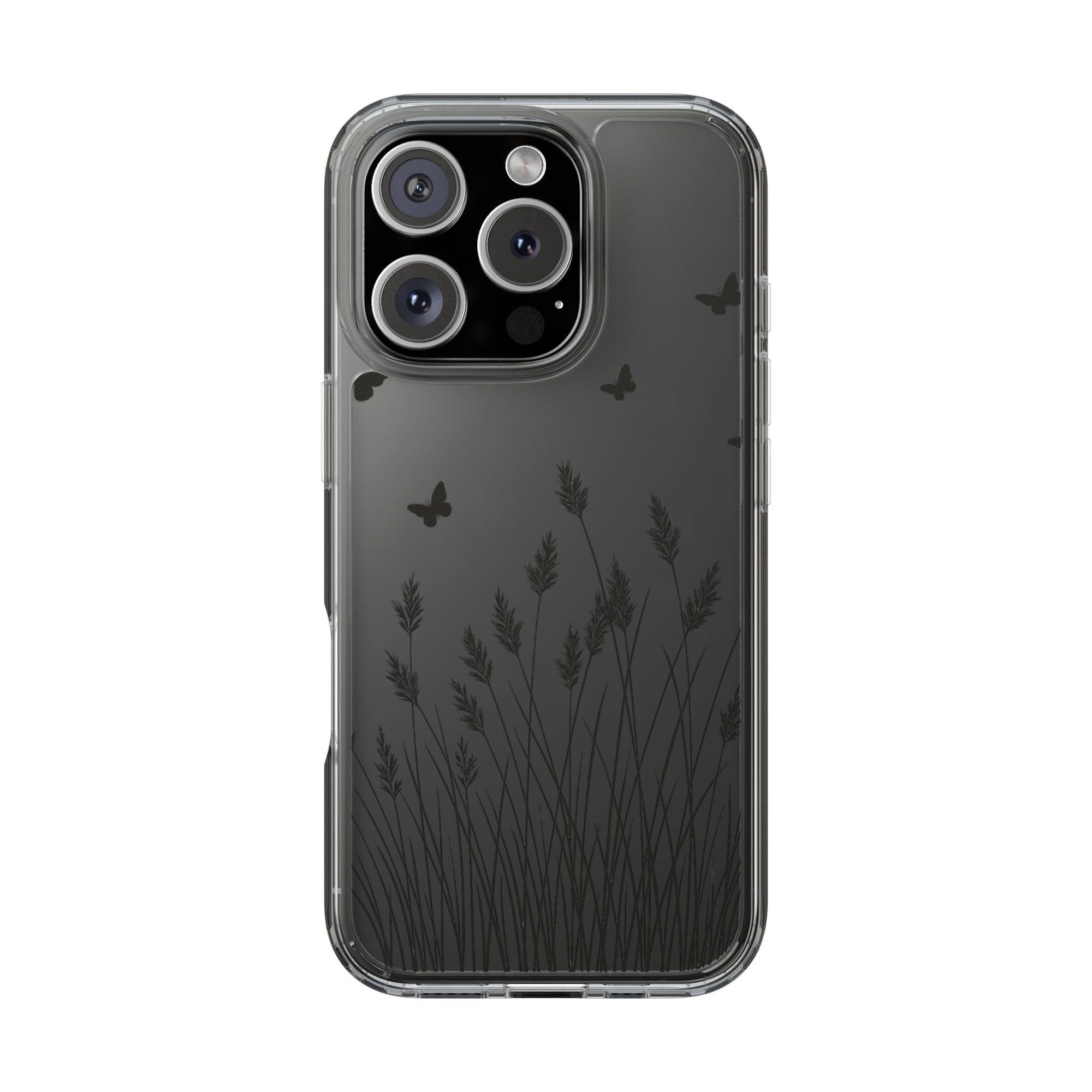 Stylish Clear Phone Case with Butterfly and Grass Design, Aesthetic Phone Cover, Nature-Inspired Gift, Transparent Case, Gift for Nature