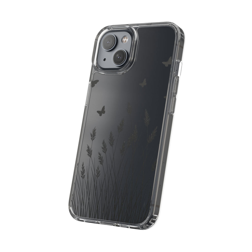 Stylish Clear Phone Case with Butterfly and Grass Design, Aesthetic Phone Cover, Nature-Inspired Gift, Transparent Case, Gift for Nature