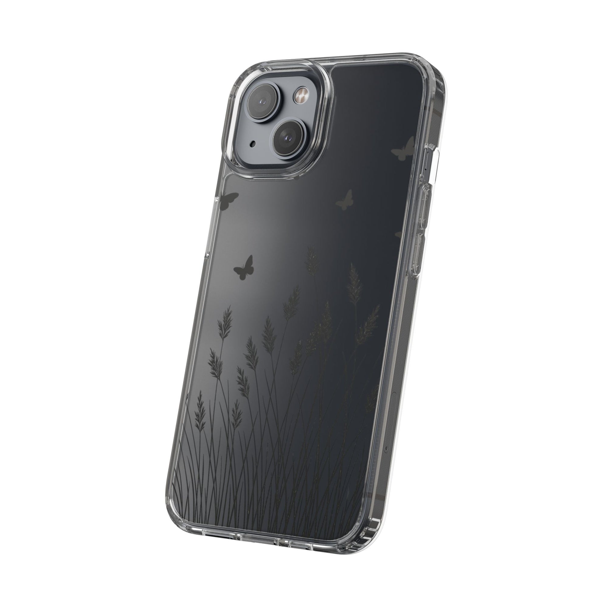 Stylish Clear Phone Case with Butterfly and Grass Design, Aesthetic Phone Cover, Nature-Inspired Gift, Transparent Case, Gift for Nature