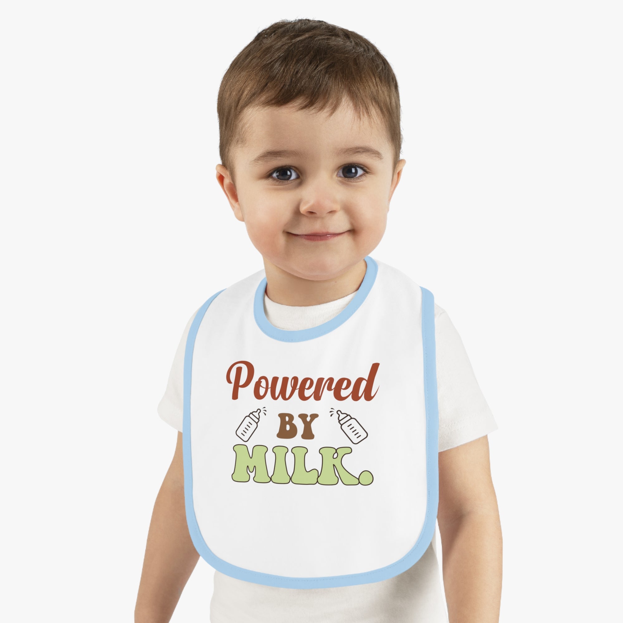 Powered by Milk Baby Bib - Cute Contrast Trim Jersey Bib for Infants