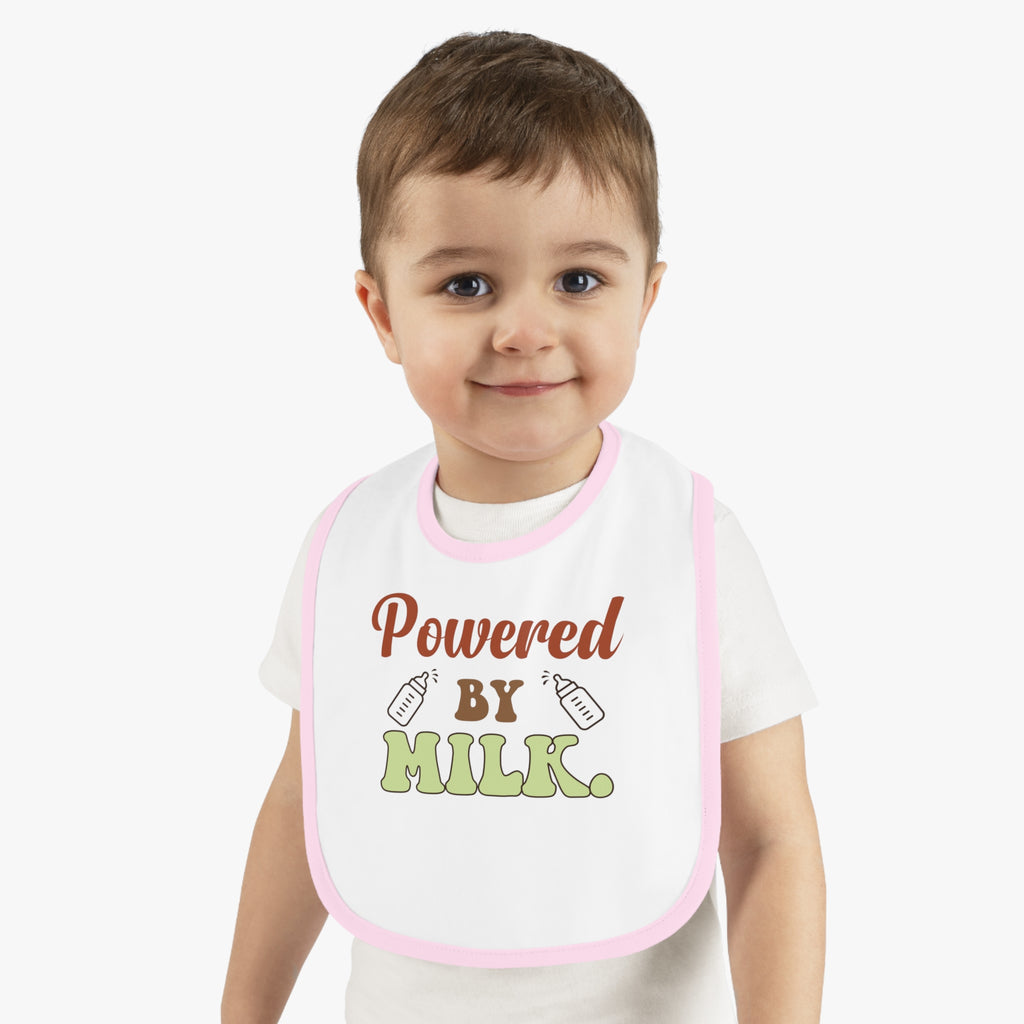 Powered by Milk Baby Bib - Cute Contrast Trim Jersey Bib for Infants
