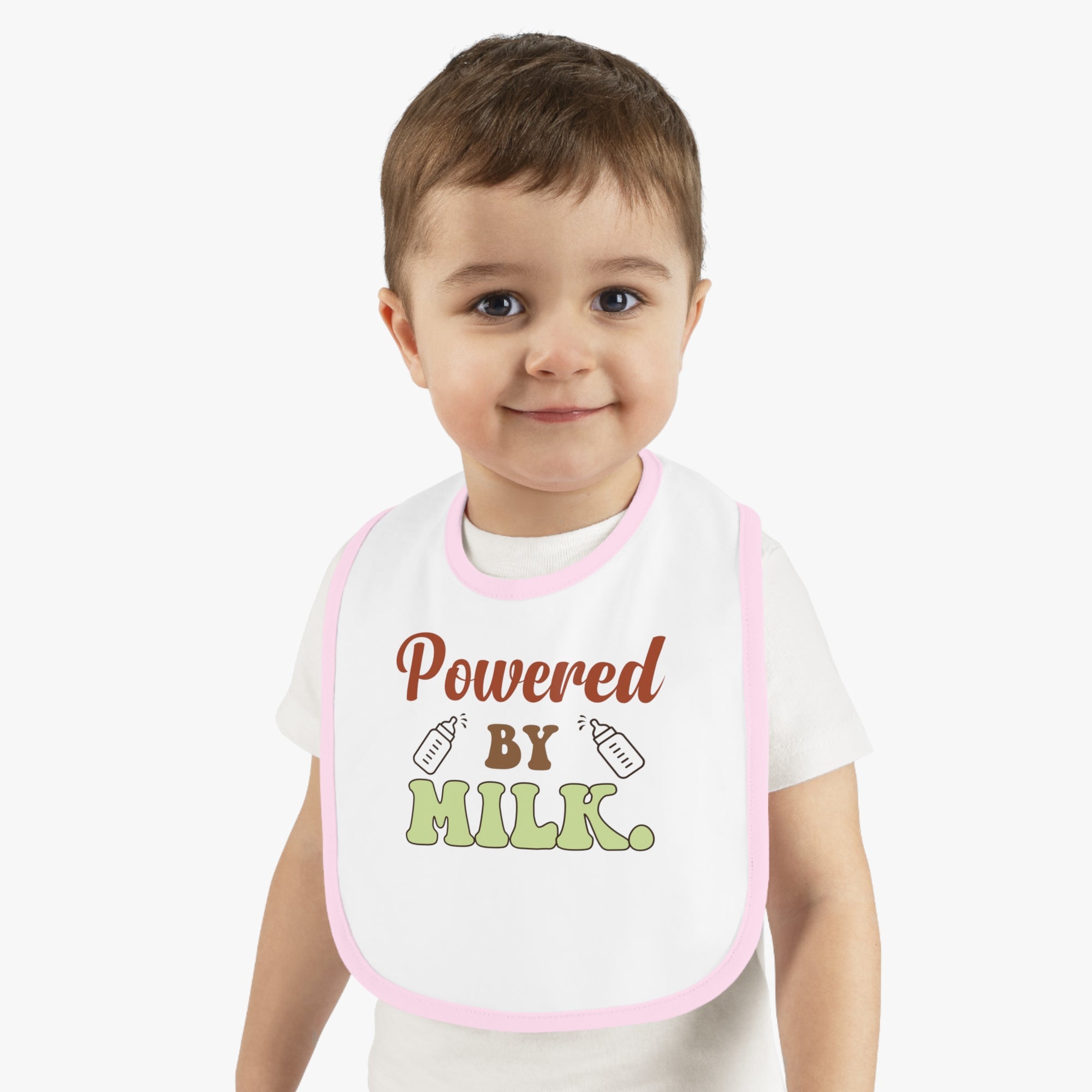 Powered by Milk Baby Bib - Cute Contrast Trim Jersey Bib for Infants