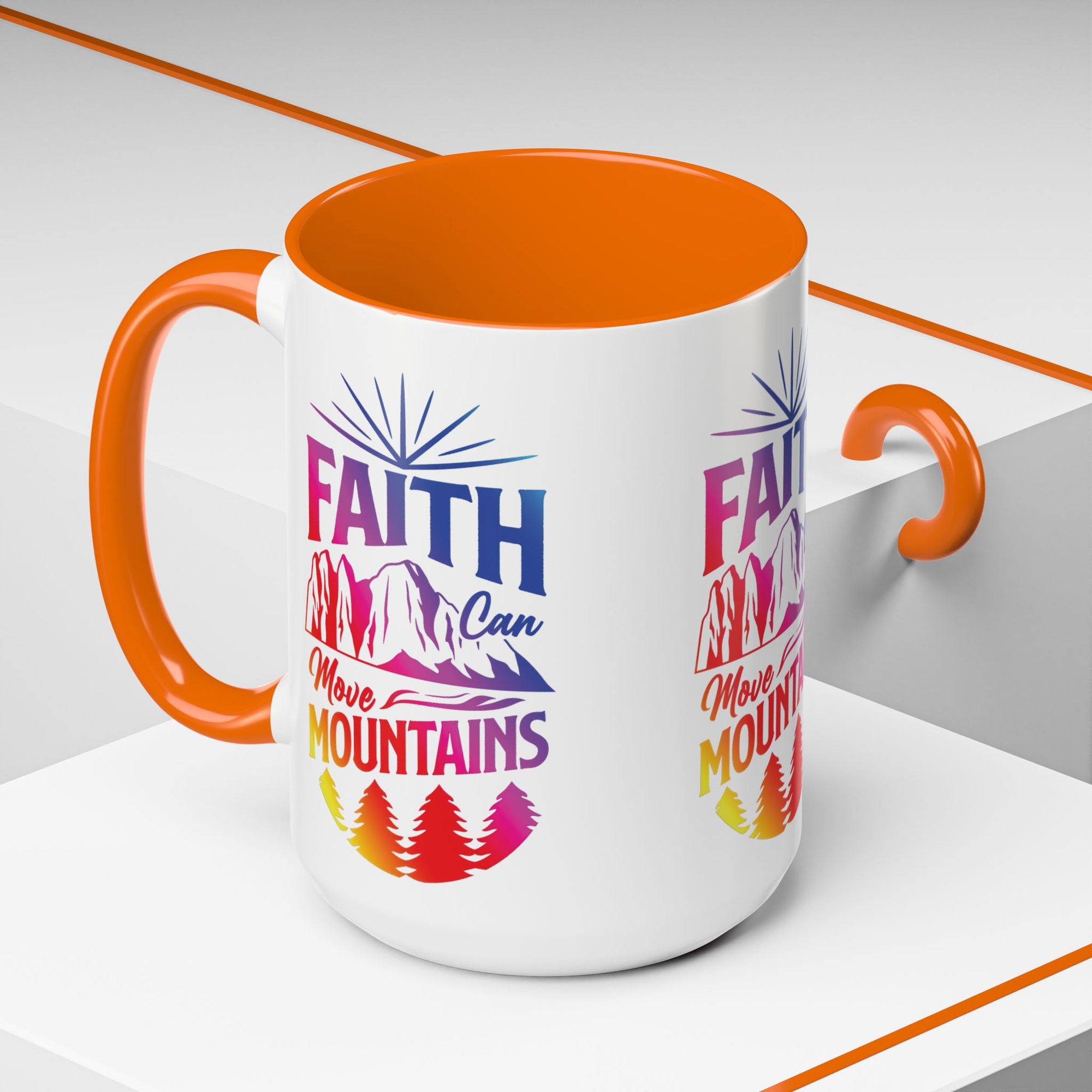 Faith Can Move Mountains Accent Coffee Mug - Inspirational Design