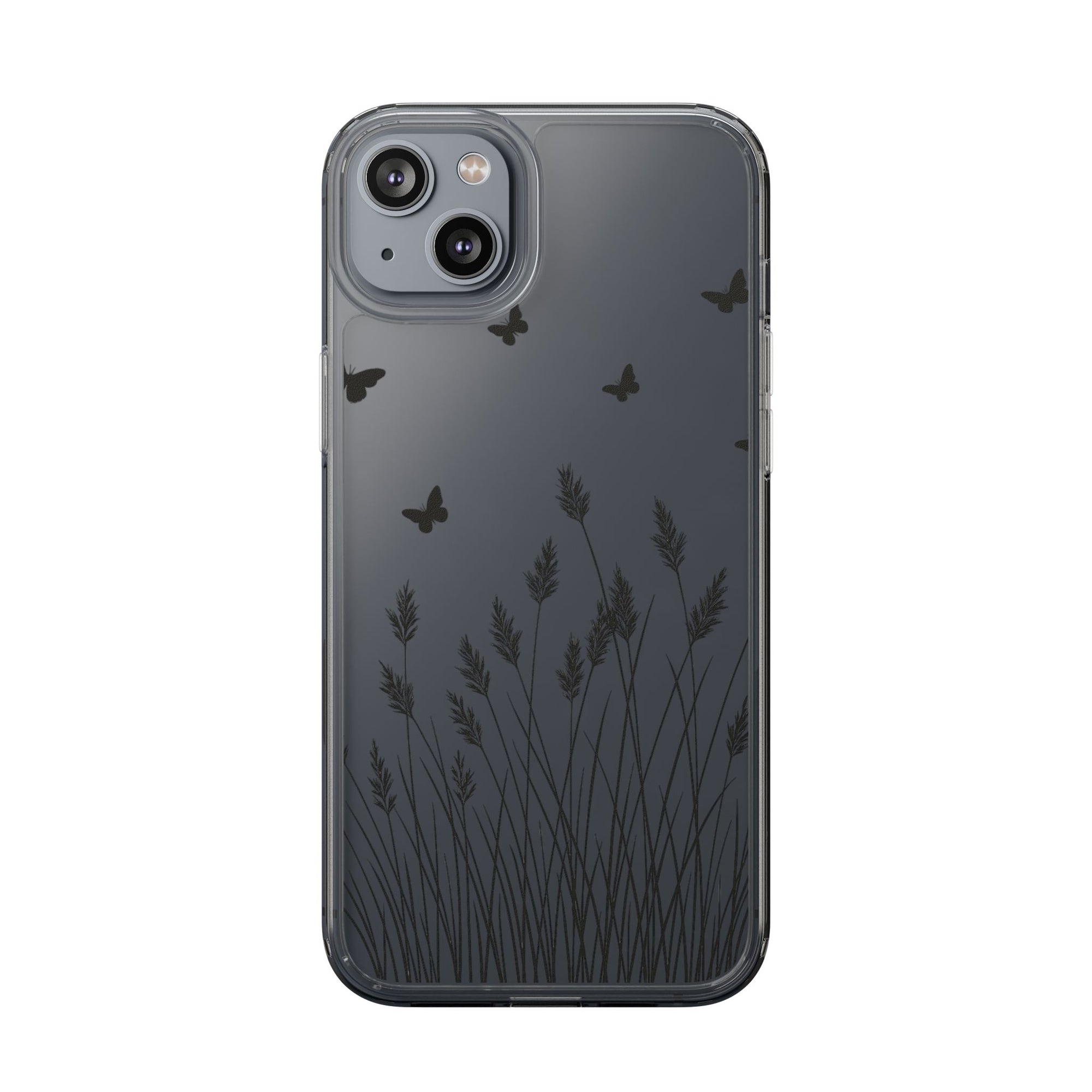 Stylish Clear Phone Case with Butterfly and Grass Design, Aesthetic Phone Cover, Nature-Inspired Gift, Transparent Case, Gift for Nature