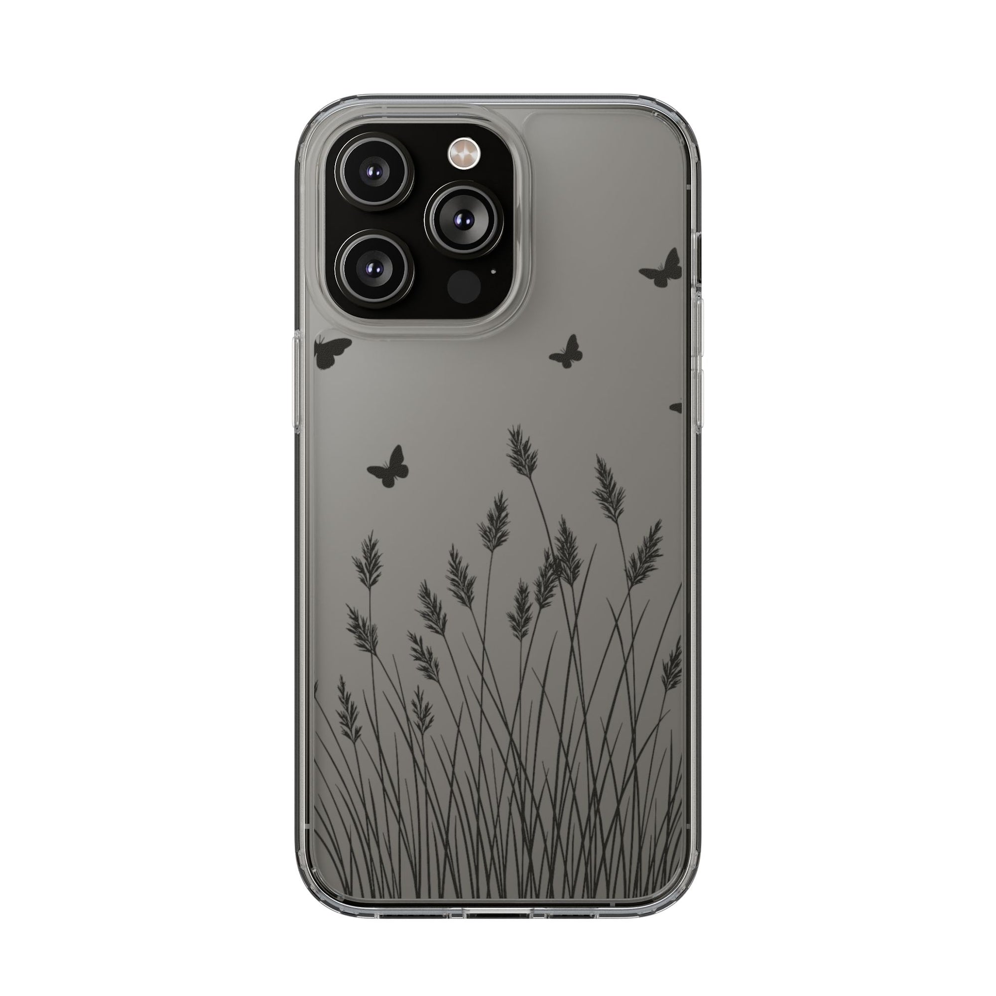 Stylish Clear Phone Case with Butterfly and Grass Design, Aesthetic Phone Cover, Nature-Inspired Gift, Transparent Case, Gift for Nature