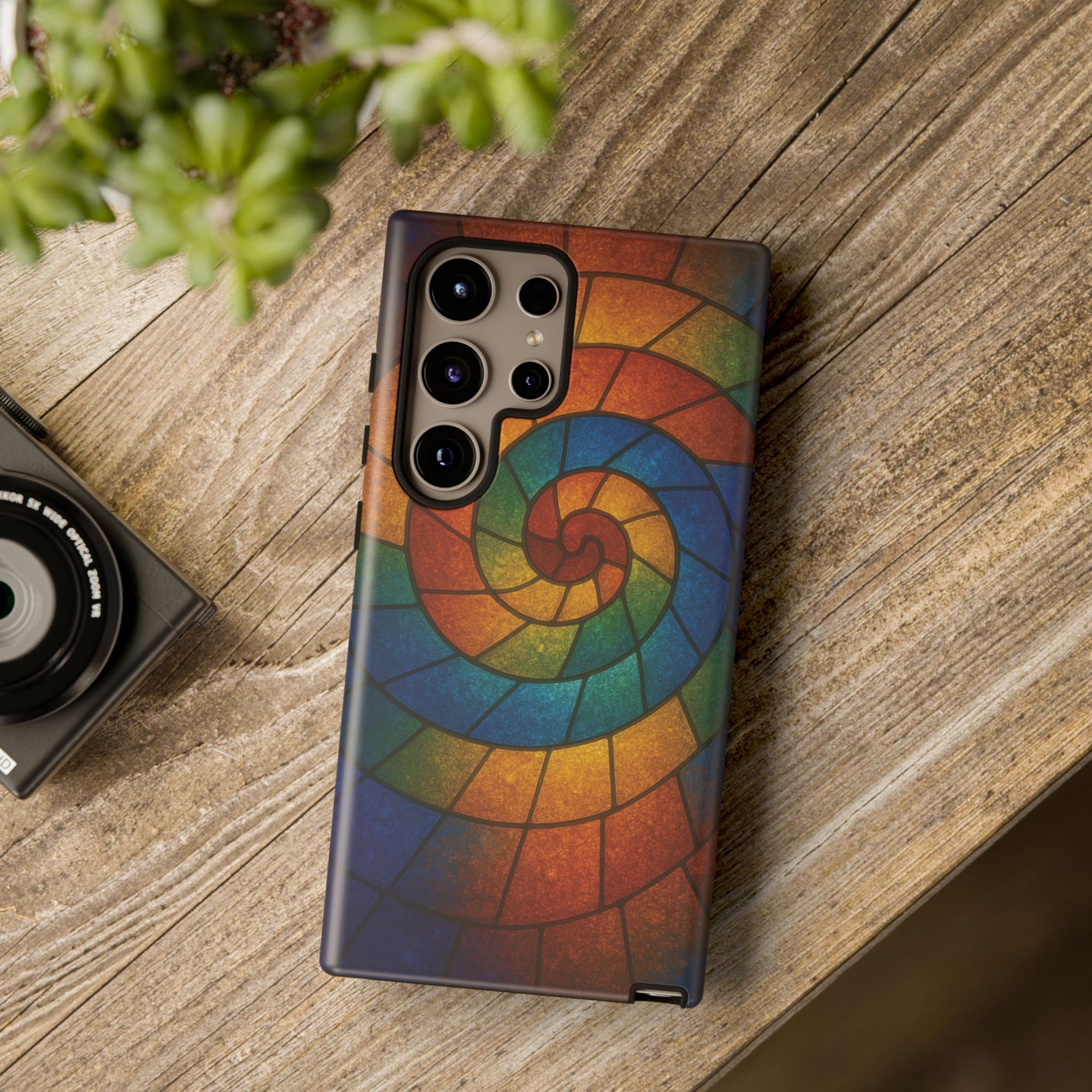 Stained Glass Spiral Colorful Phone Case, Vibrant Tough Phone Protector, Artistic Cell Phone Cover, Trendy Tech Accessories Samsung Galaxy S series and Apple iPhone series