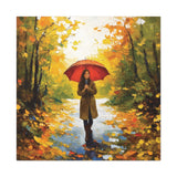 Autumn Serenity Canvas Wall Art, Perfect for Cozy Home Decor, Gift for Fall Lovers, Red Umbrella Art, Nature Photography Print