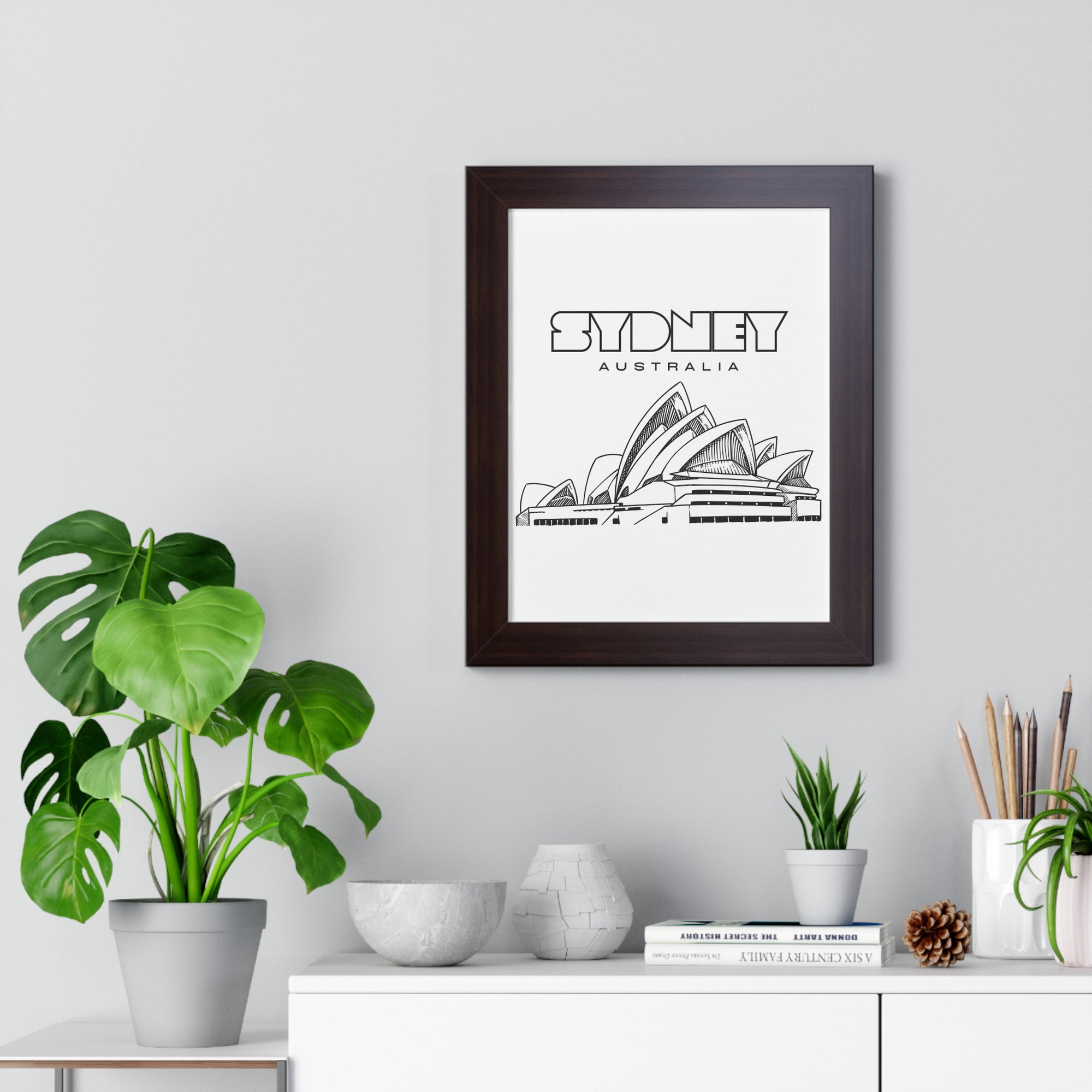 Aesthetic Sydney in White - Framed Vertical Poster