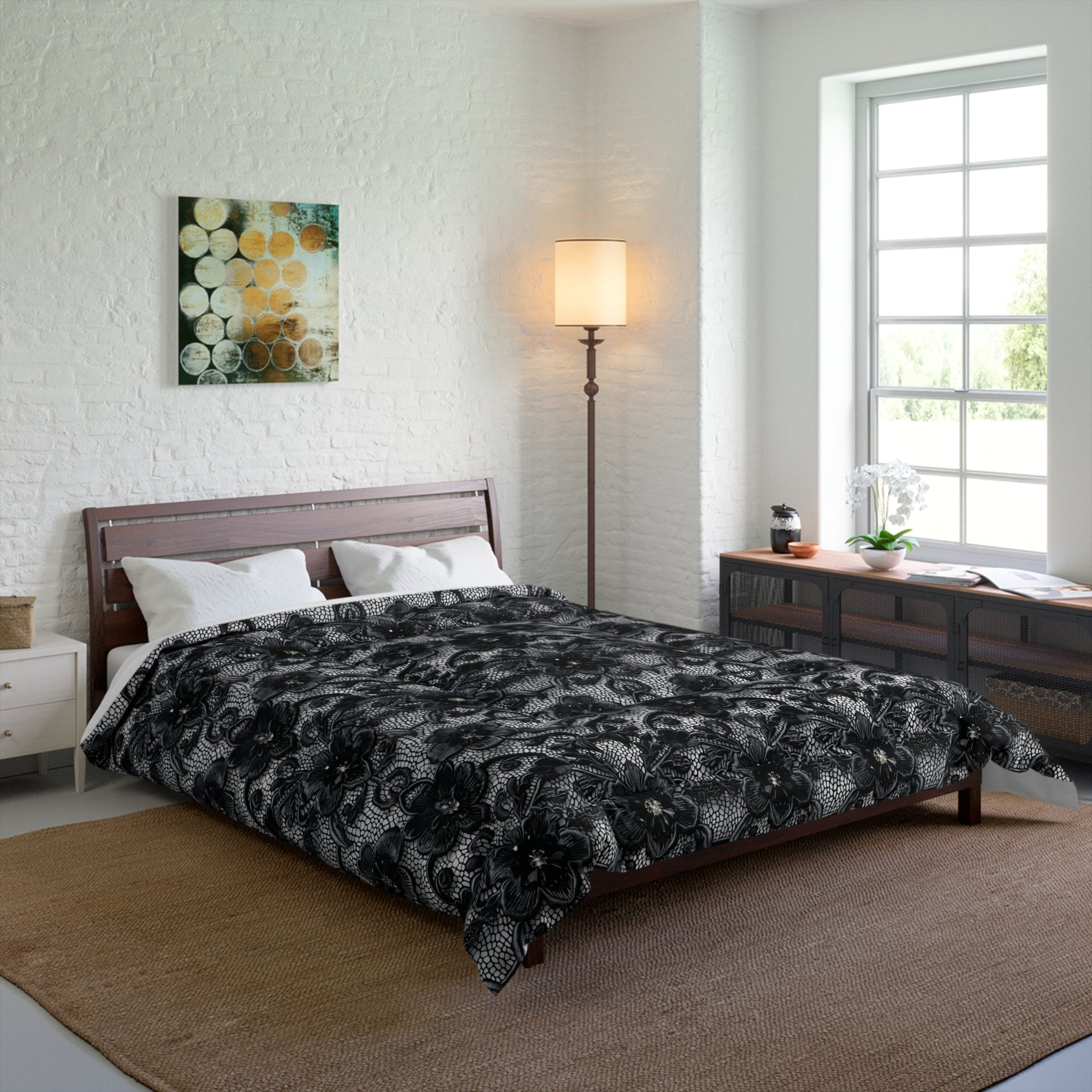 Elegant Black Floral Comforter - Cozy Bedding for Modern Bedrooms