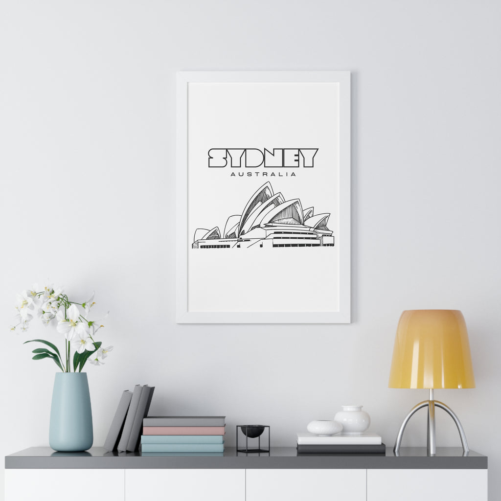 Aesthetic Sydney in White - Framed Vertical Poster