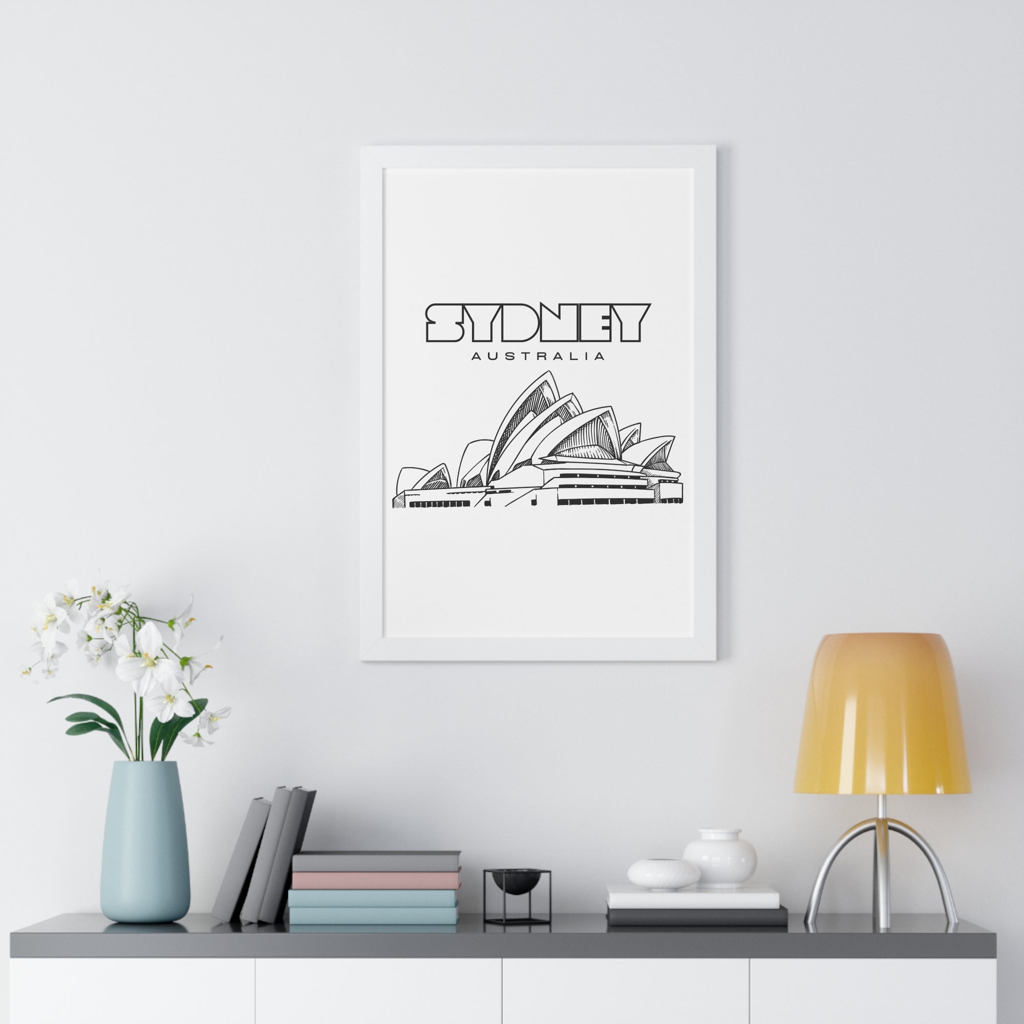 Aesthetic Sydney in White - Framed Vertical Poster