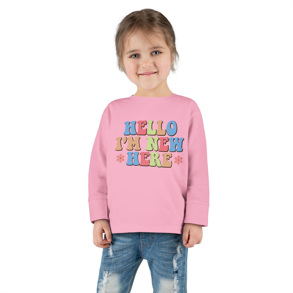 Toddler Long Sleeve Tee - "Hello I'm New Here" Playful Design for Newborns and Celebrations