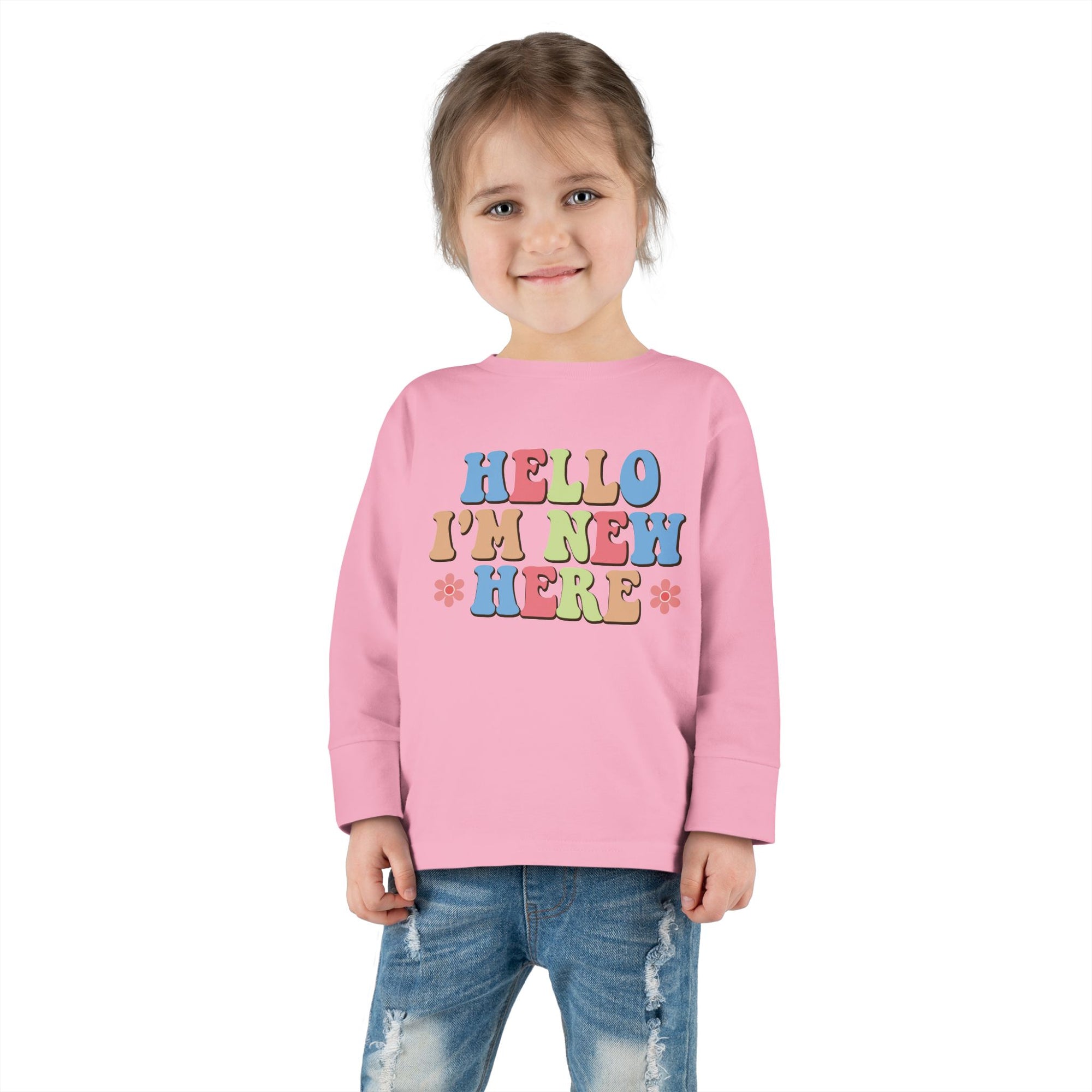 Toddler Long Sleeve Tee - "Hello I'm New Here" Playful Design for Newborns and Celebrations