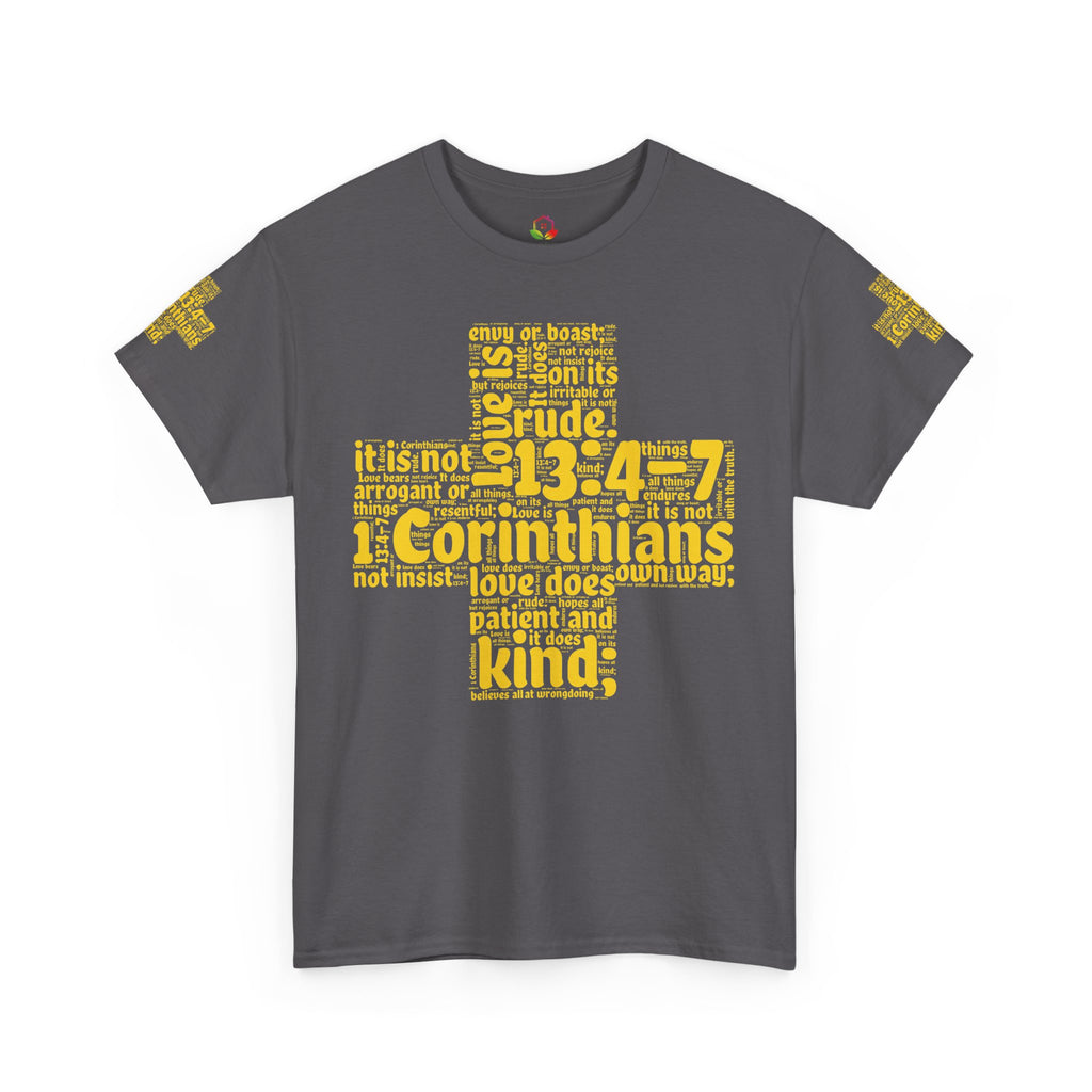 Cross Typography Unisex Tee - Corinthians 13: 4-7